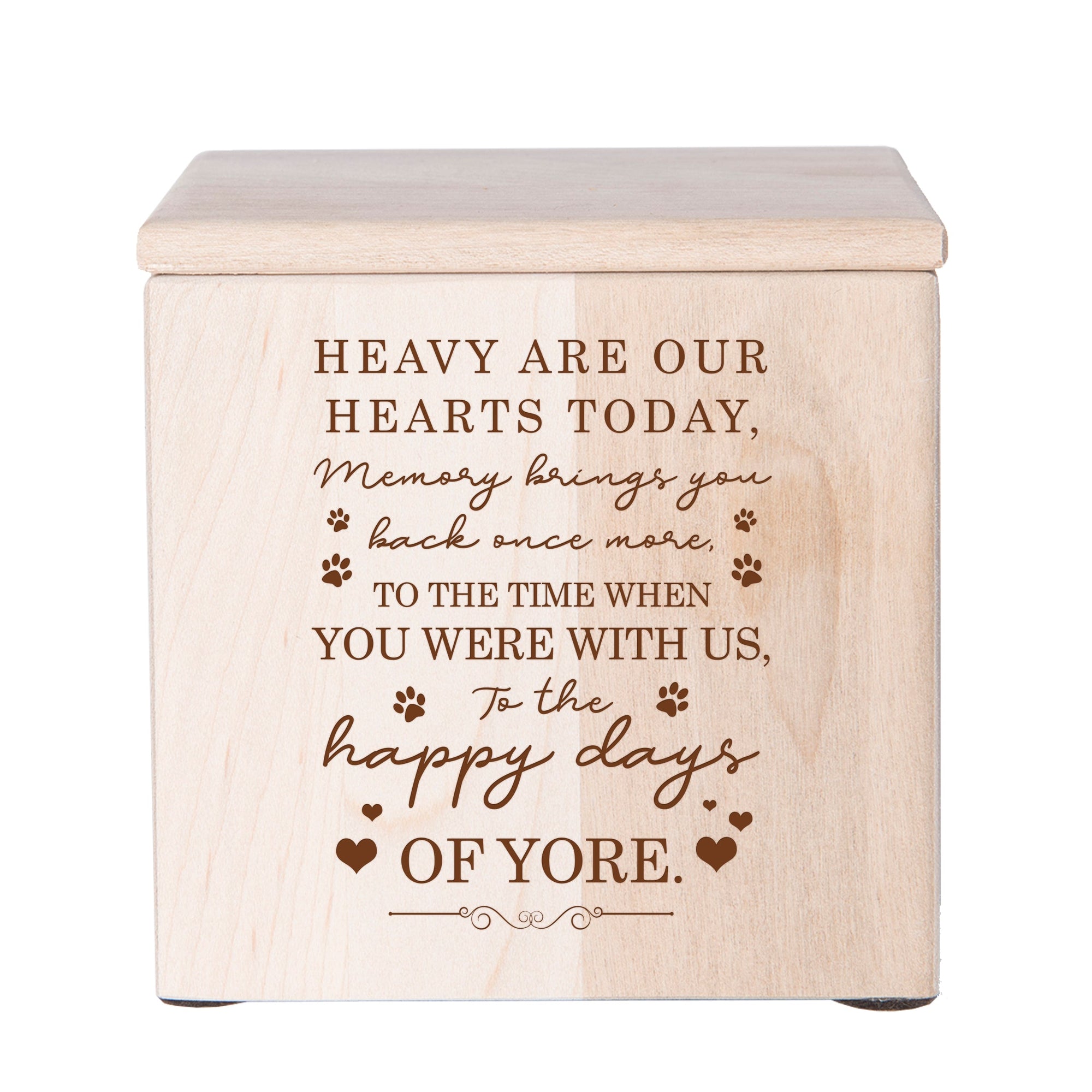 Pet Memorial Keepsake Cremation Urn Box for Dog or Cat - Heavy Are Our Hearts Today