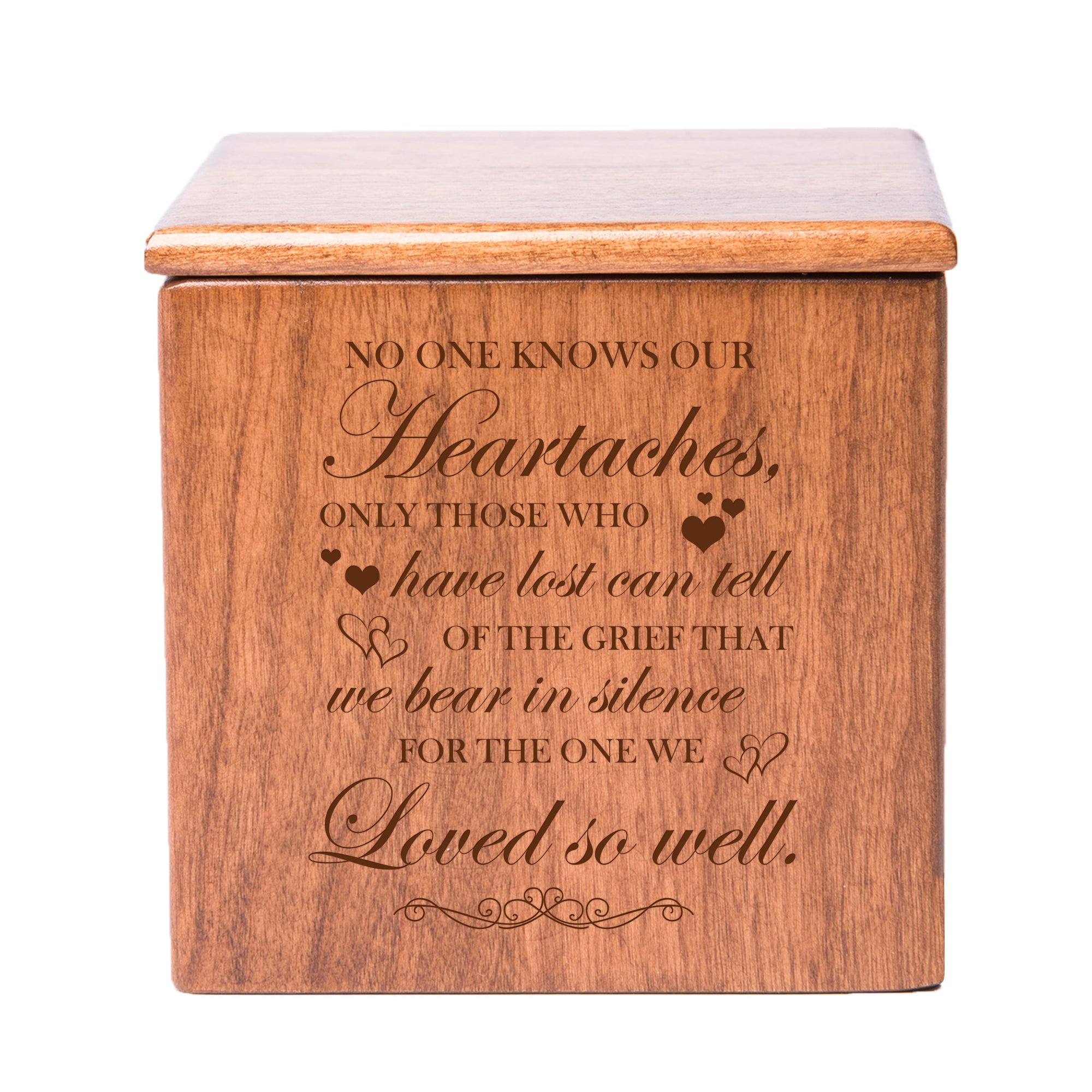 Pet Memorial Keepsake Cremation Urn Box for Dog or Cat - No One Knows Our Heartaches