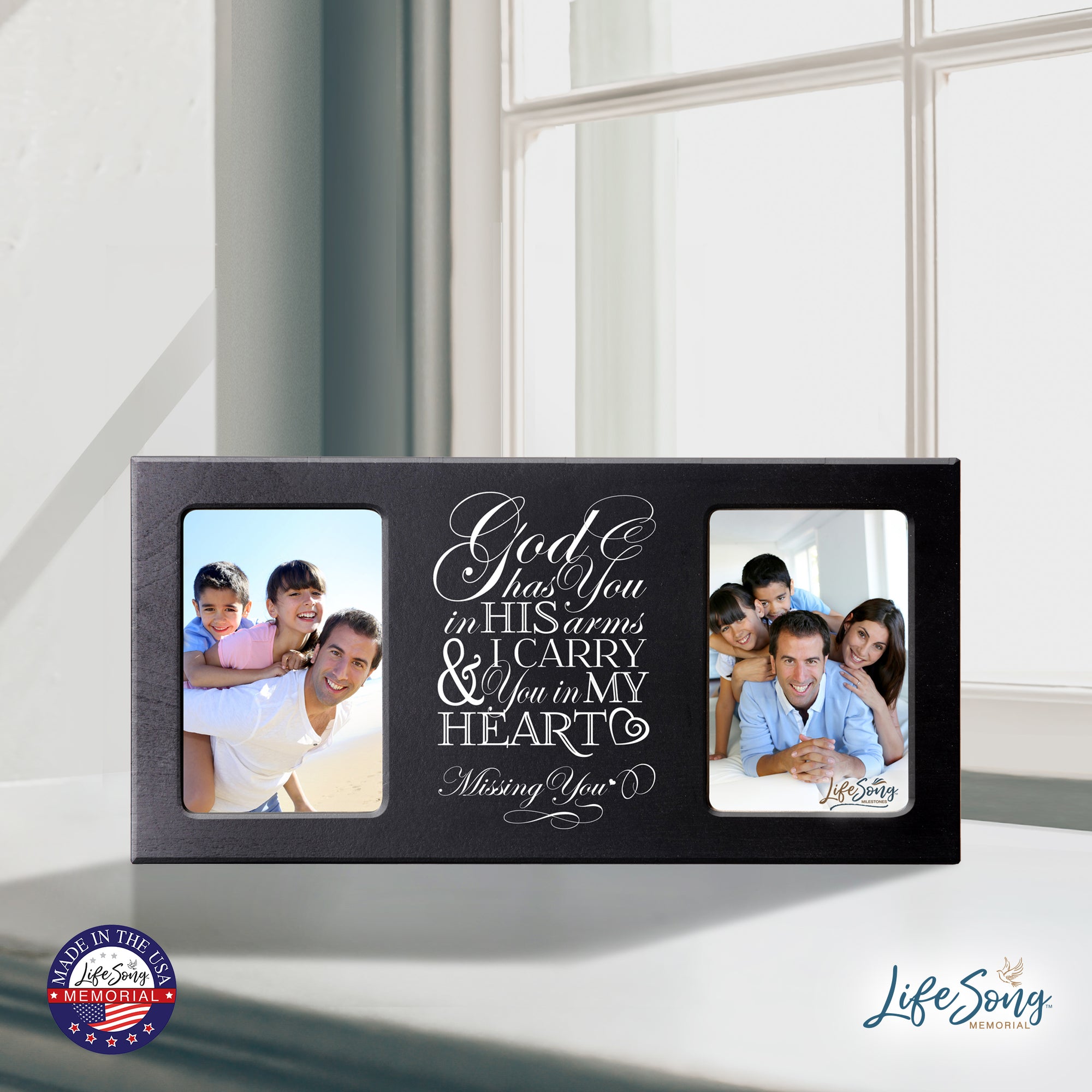 Custom Wooden Memorial Double Picture Frame holds 2-4x6 photo - God Has You