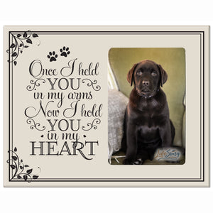 8x10 Ivory Pet Memorial Picture Frame with the phrase "Once I Held You In My Arms"