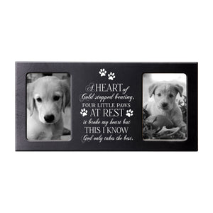 Black Pet Memorial Double 4x6 Picture Frame with phrase "Heart of Gold"