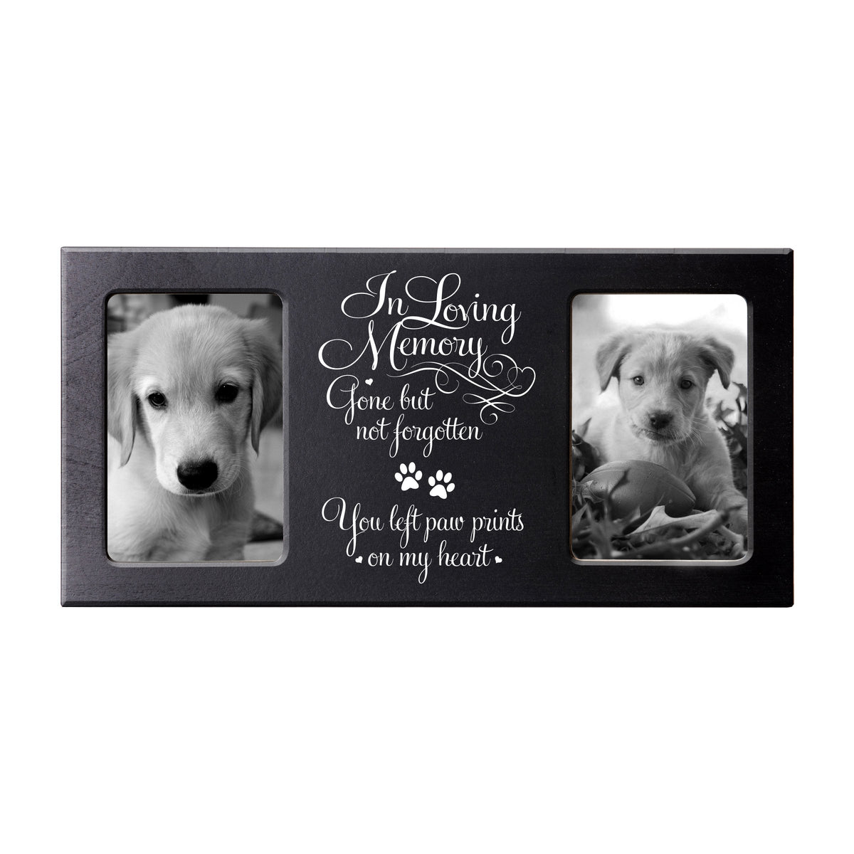 Black Pet Memorial Double 4x6 Picture Frame with phrase &quot;Gone Yet Not Forgotten&quot;