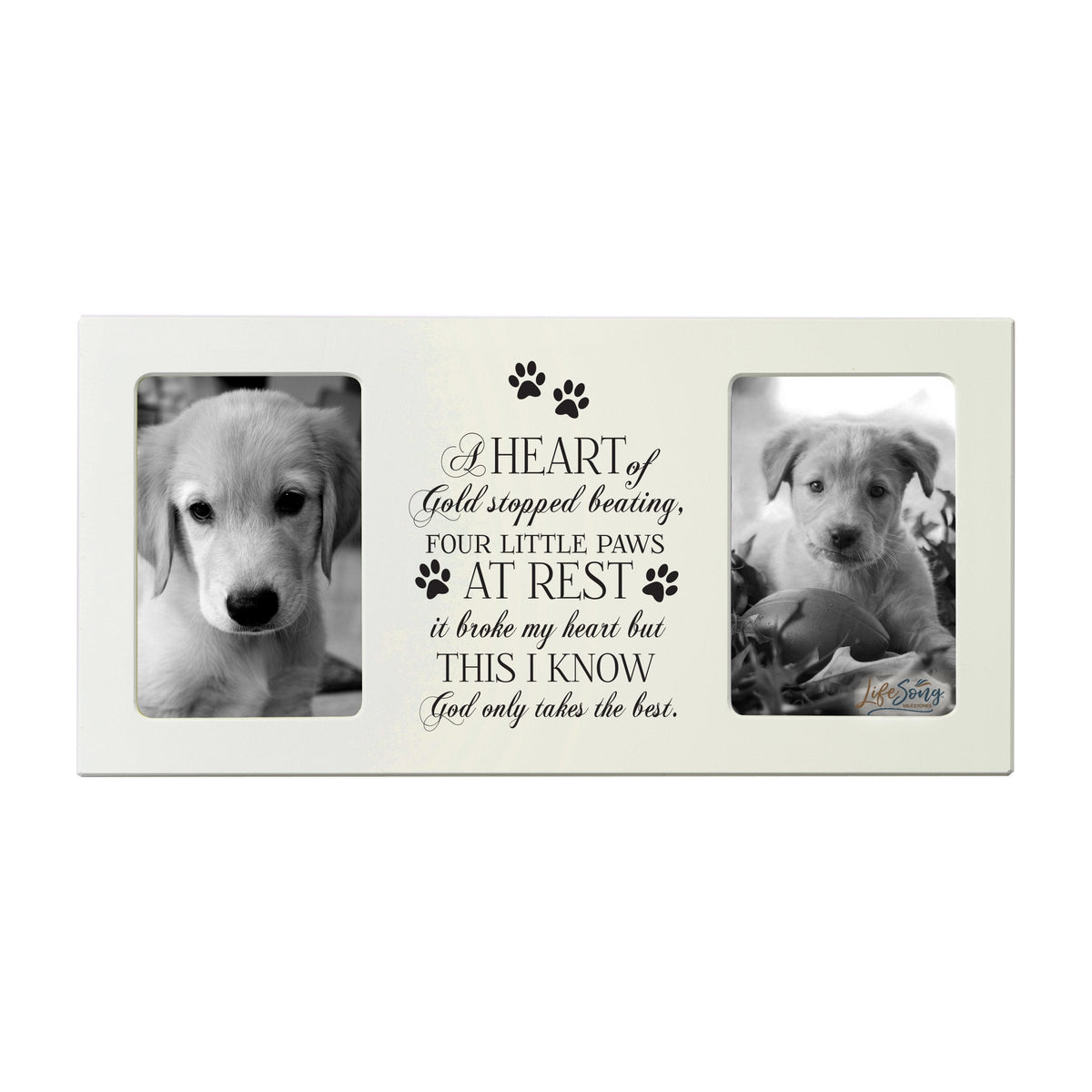 Ivory Pet Memorial Double 4x6 Picture Frame with phrase &quot;Heart of Gold&quot;