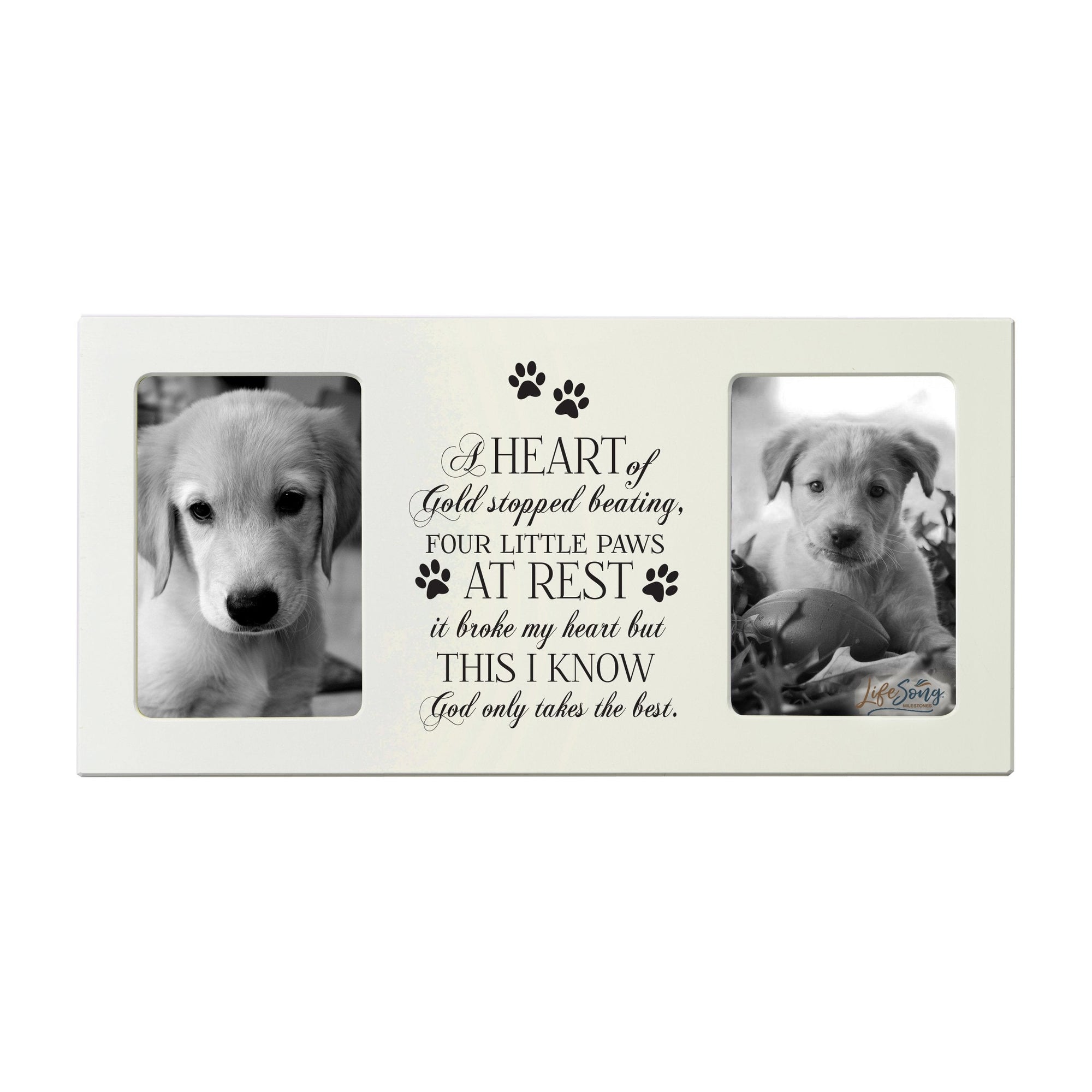 Ivory Pet Memorial Double 4x6 Picture Frame with phrase "Heart of Gold"