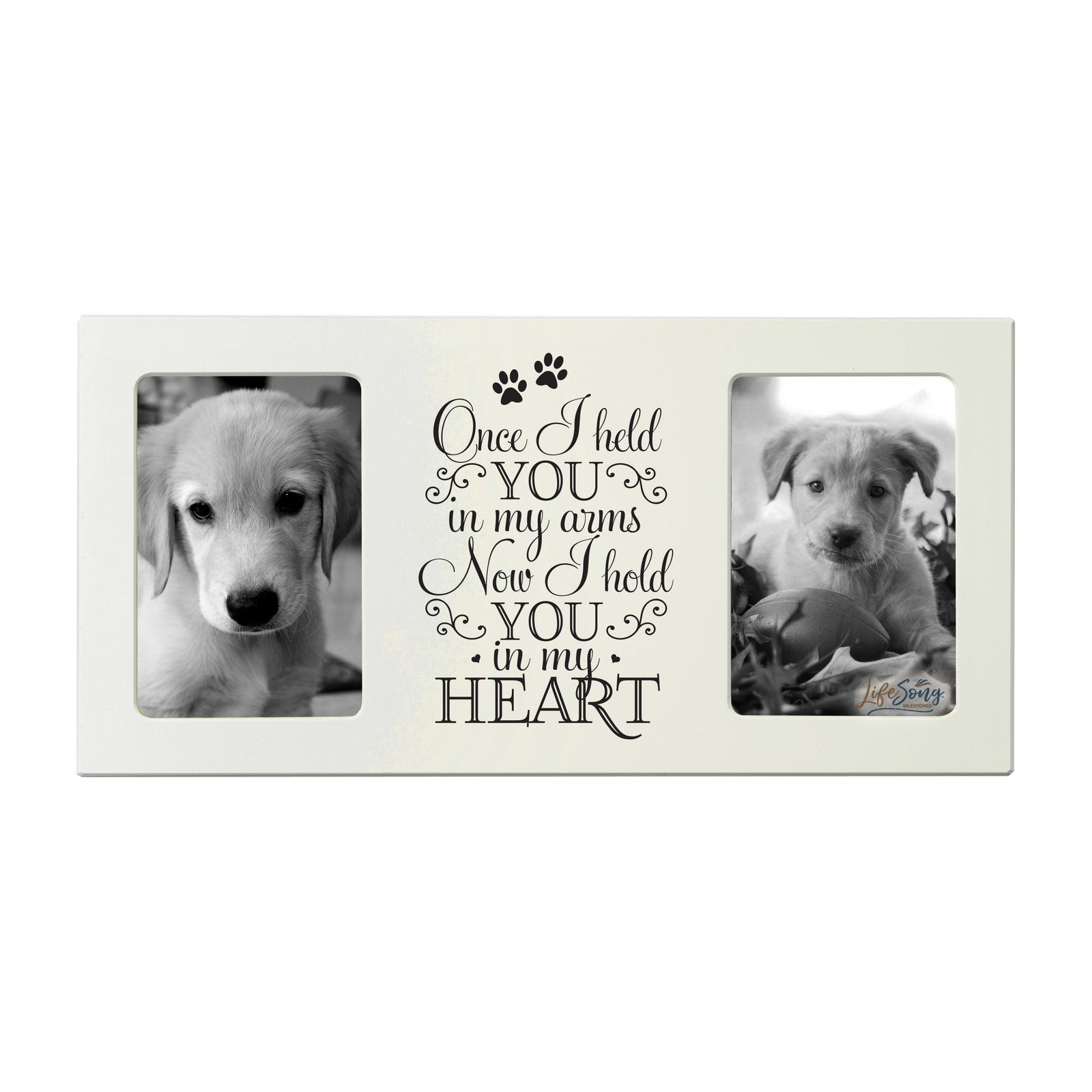 Ivory Pet Memorial Double 4x6 Picture Frame with phrase "Once I Held You"