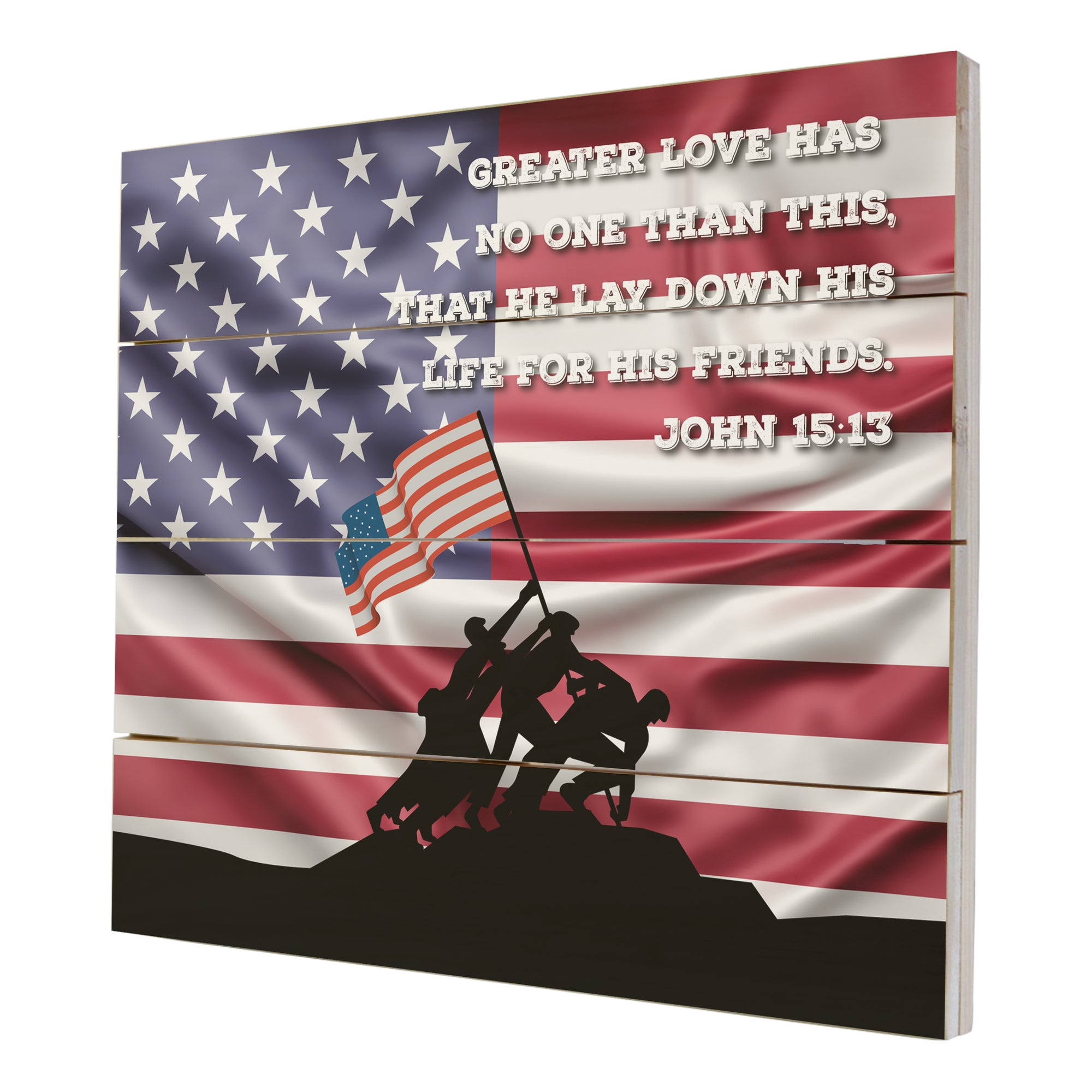 Wooden American Flag Patriotic Veteran Wall Sign Gift - Greater Love