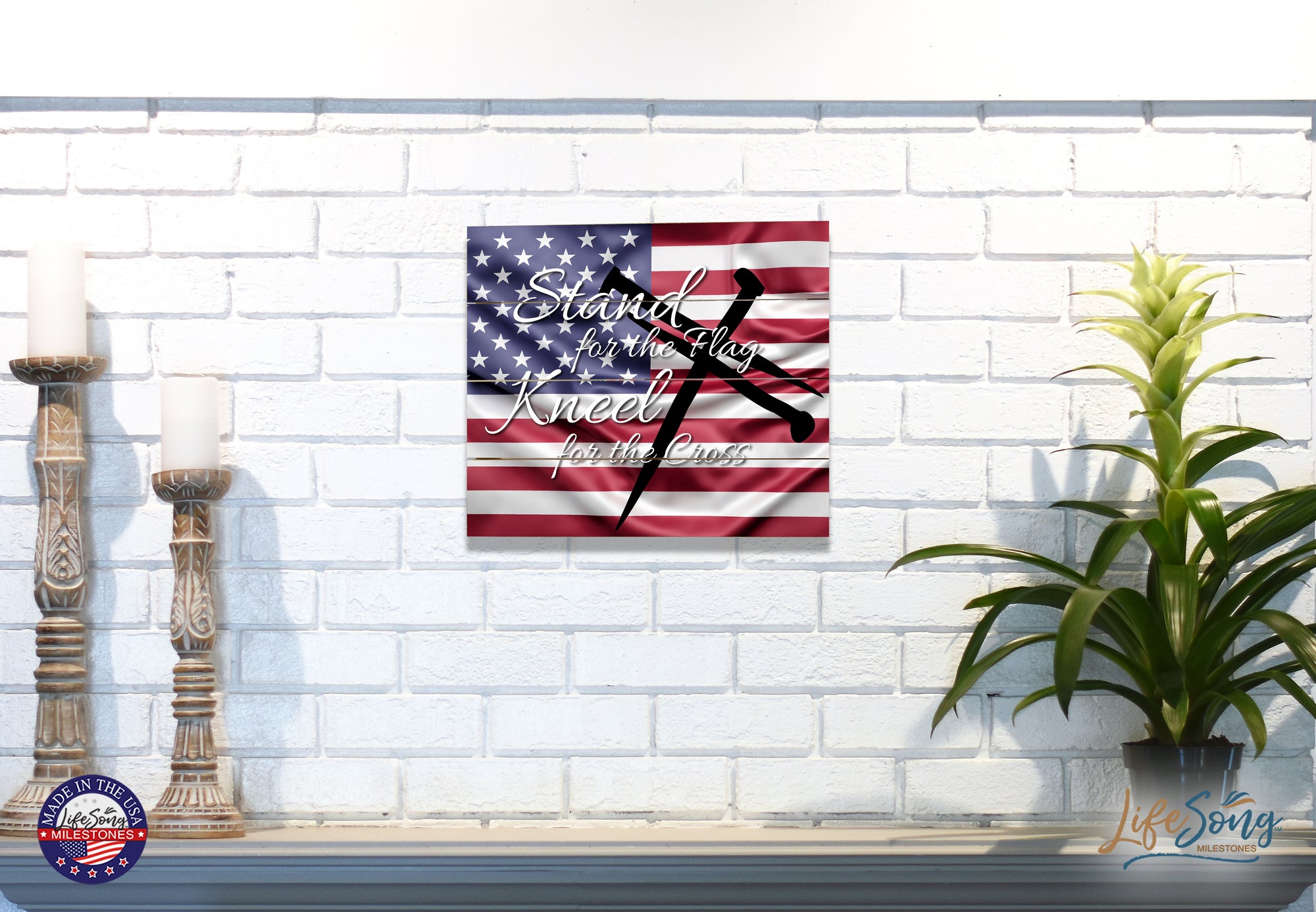 Wooden American Flag Patriotic Veteran Wall Sign - Stand For The Flag