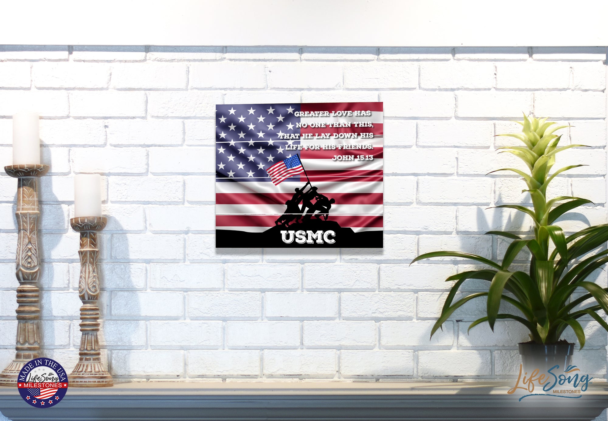 Wooden American Flag Patriotic Veteran Wall Sign Gift - Greater Love USMC