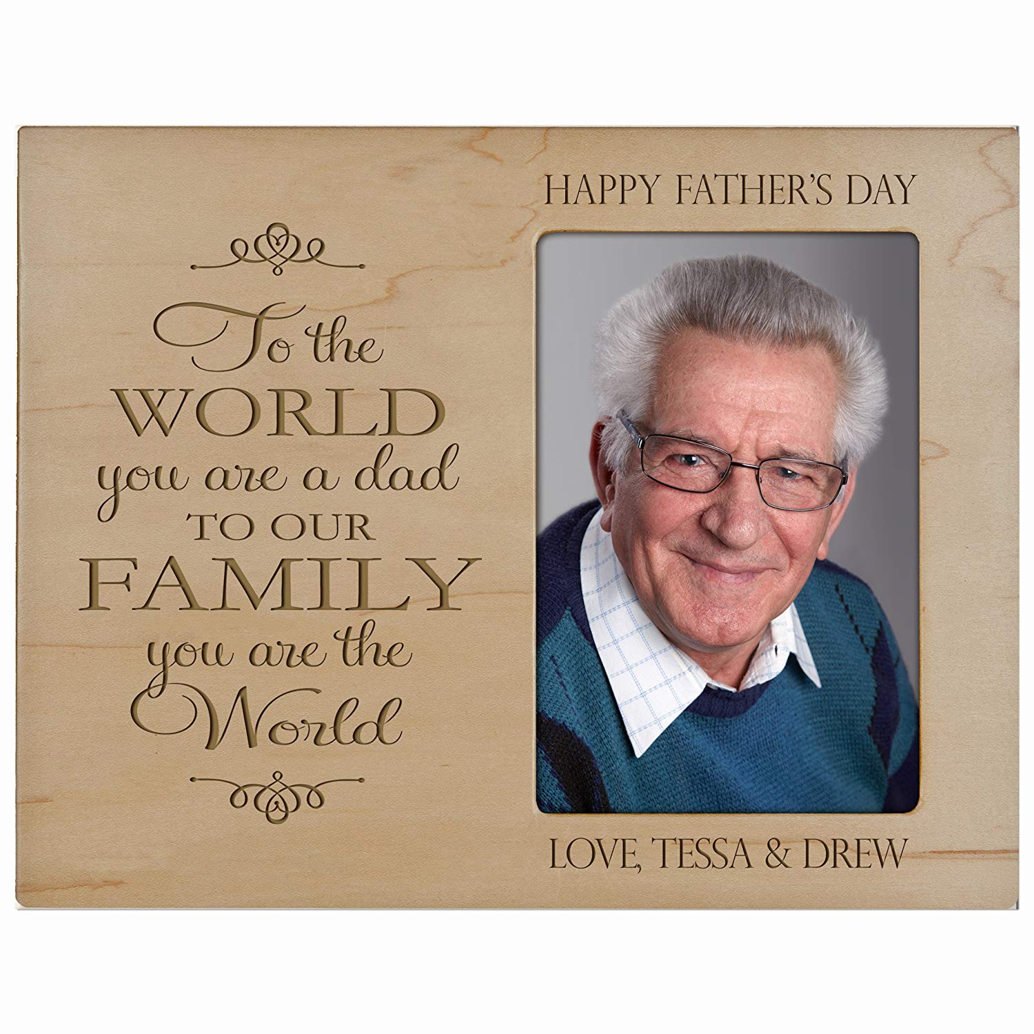 Personalized Happy Fathers Day Engraved Picture Frame - The World