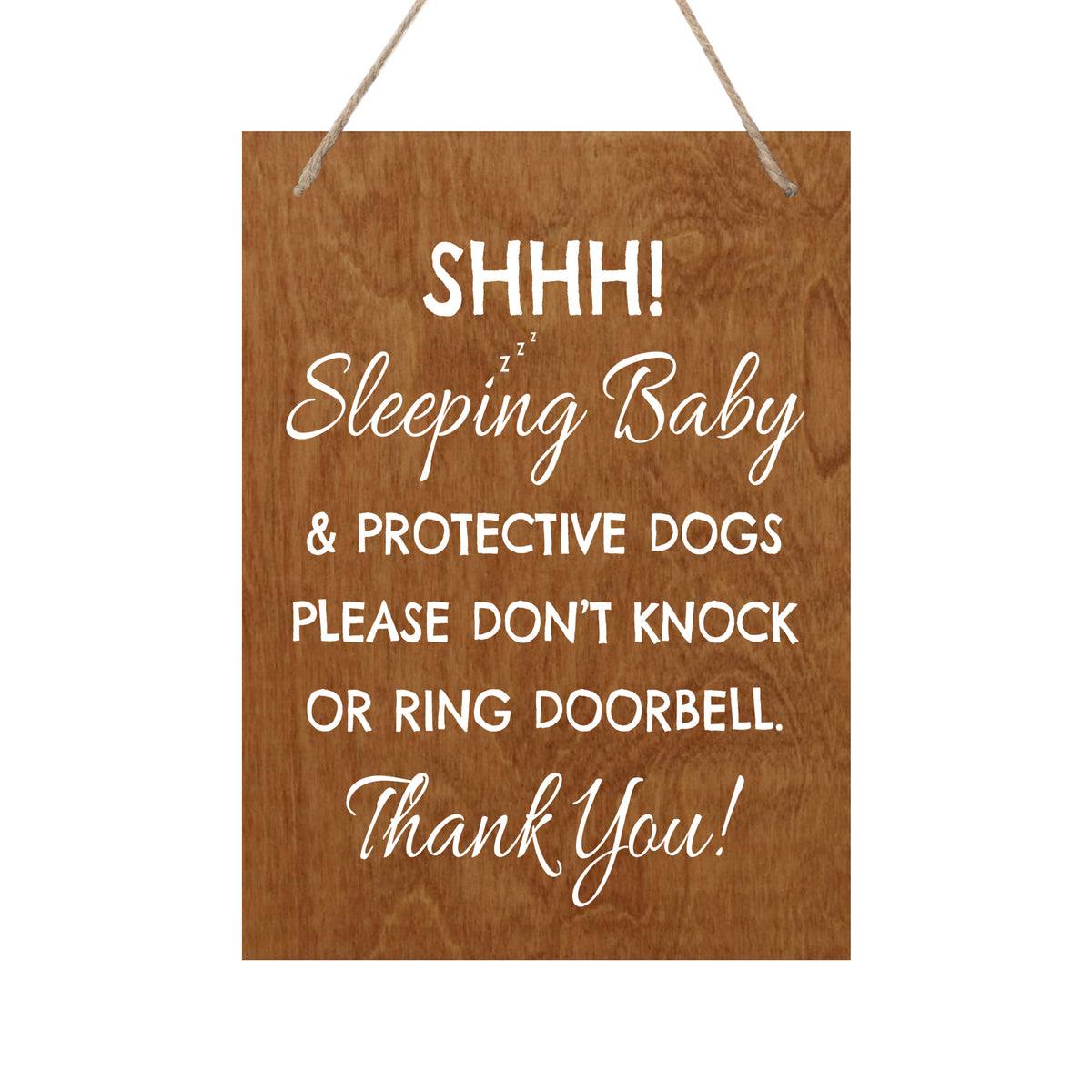 LifeSong Milestones Sleeping Baby Protective Puppies Baltic Birch Rope Hanging Sign for Front Door - Do Not Knock or Ring Doorbell - Quiet Entry for House New Home Decor - 8x9.75