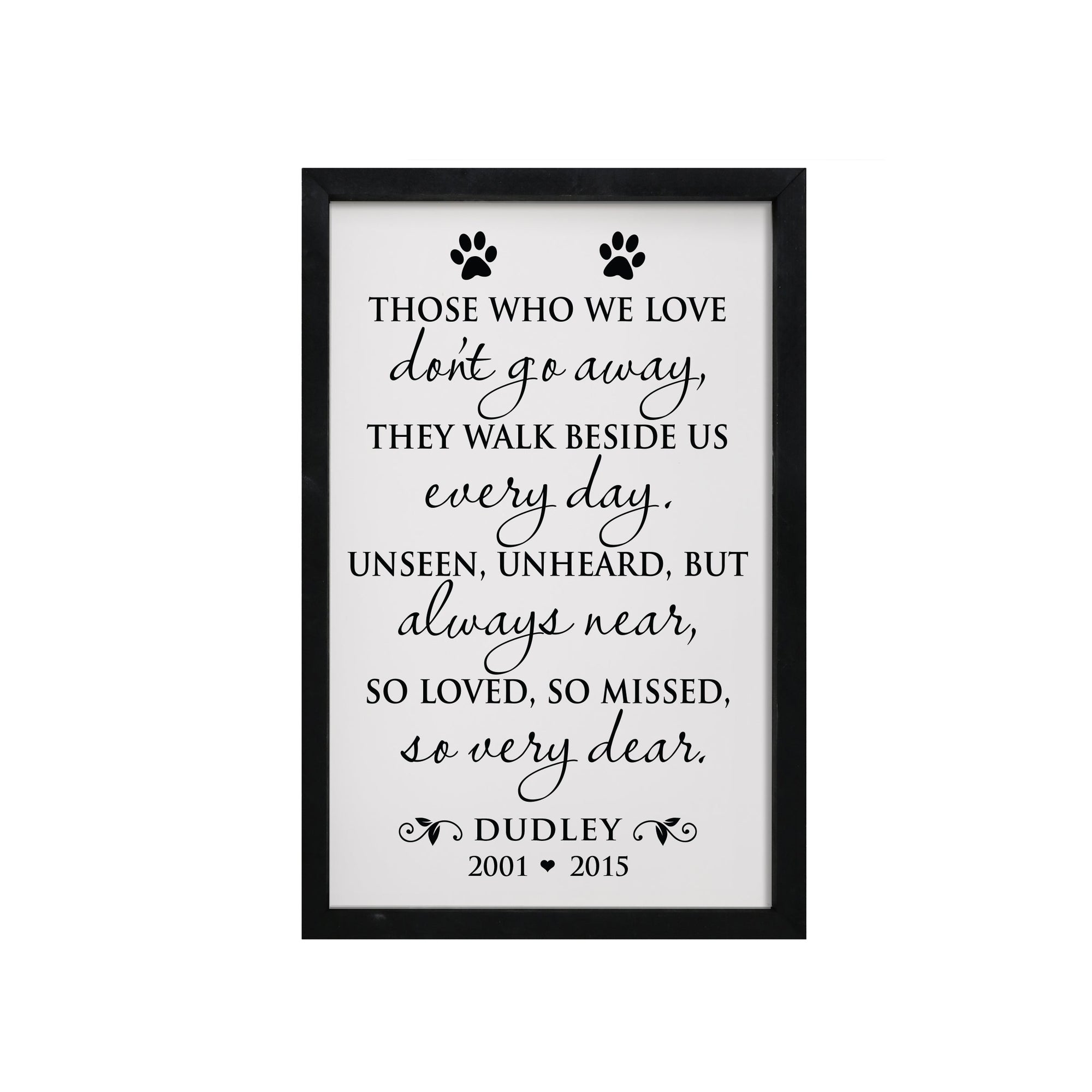 10x7 Black Framed Pet Memorial Shadow Box with phrase "Those Who We Love Don't Go Away"