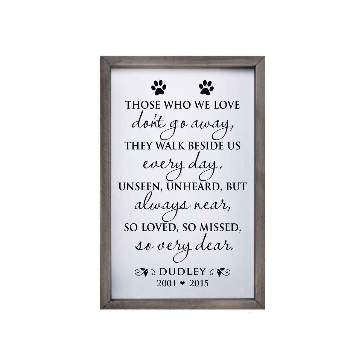 10x7 Grey Framed Pet Memorial Shadow Box with phrase &quot;Those Who We Love Don&#39;t Go Away&quot;
