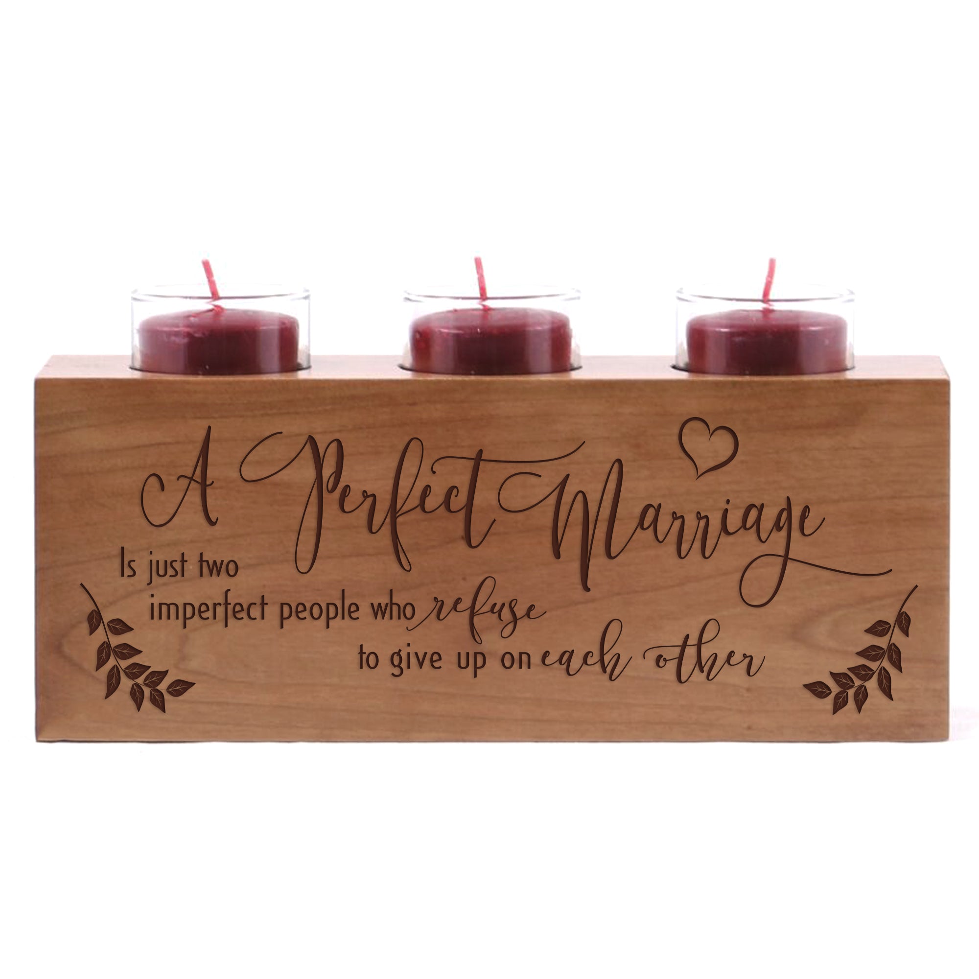 Lifesong Milestones A Perfect Marriage is Just two Imperfect People Wedding Anniversary gifts for Couple Engraved Cherry Wooden Candle Holder