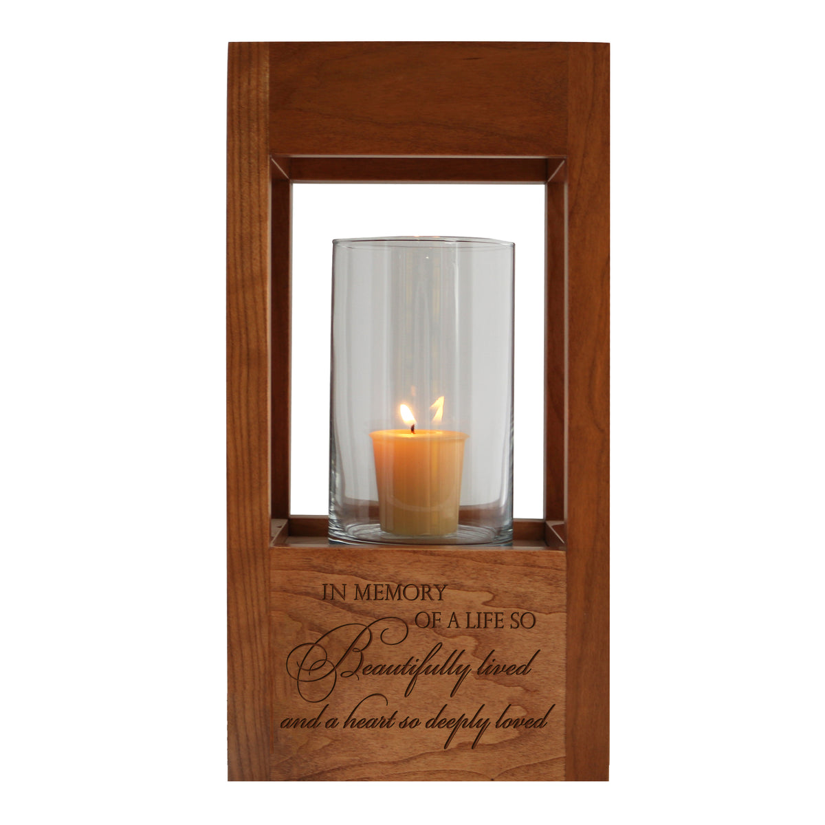 Lifesong Milestones Personalized Funeral Keepsake Cremation Urn For Human Ashes Memorial Lantern - Sympathy Solid Cherry Wooden Candle Holder - 6.5” x 6.5” x 13”