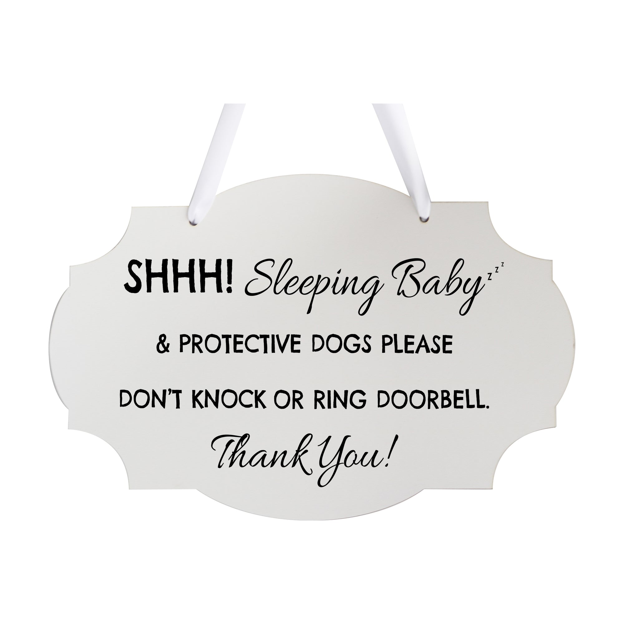 LifeSong Milestones Sleeping Baby Protective Puppies Rope Hanging Sign for Front Door - Do Not Knock or Ring Doorbell - Quiet Entry for House New Home Decor - 8x12