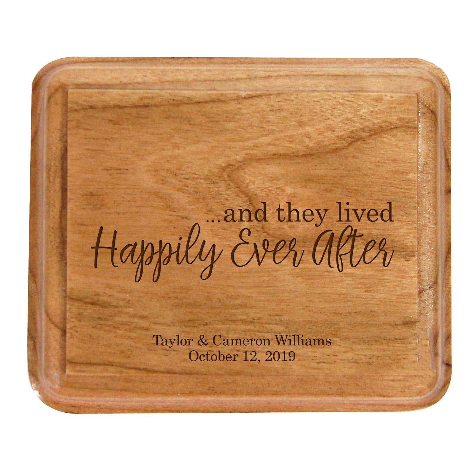 Custom Engraved Cherry Wedding Double Ring Box 3.5” x 3”