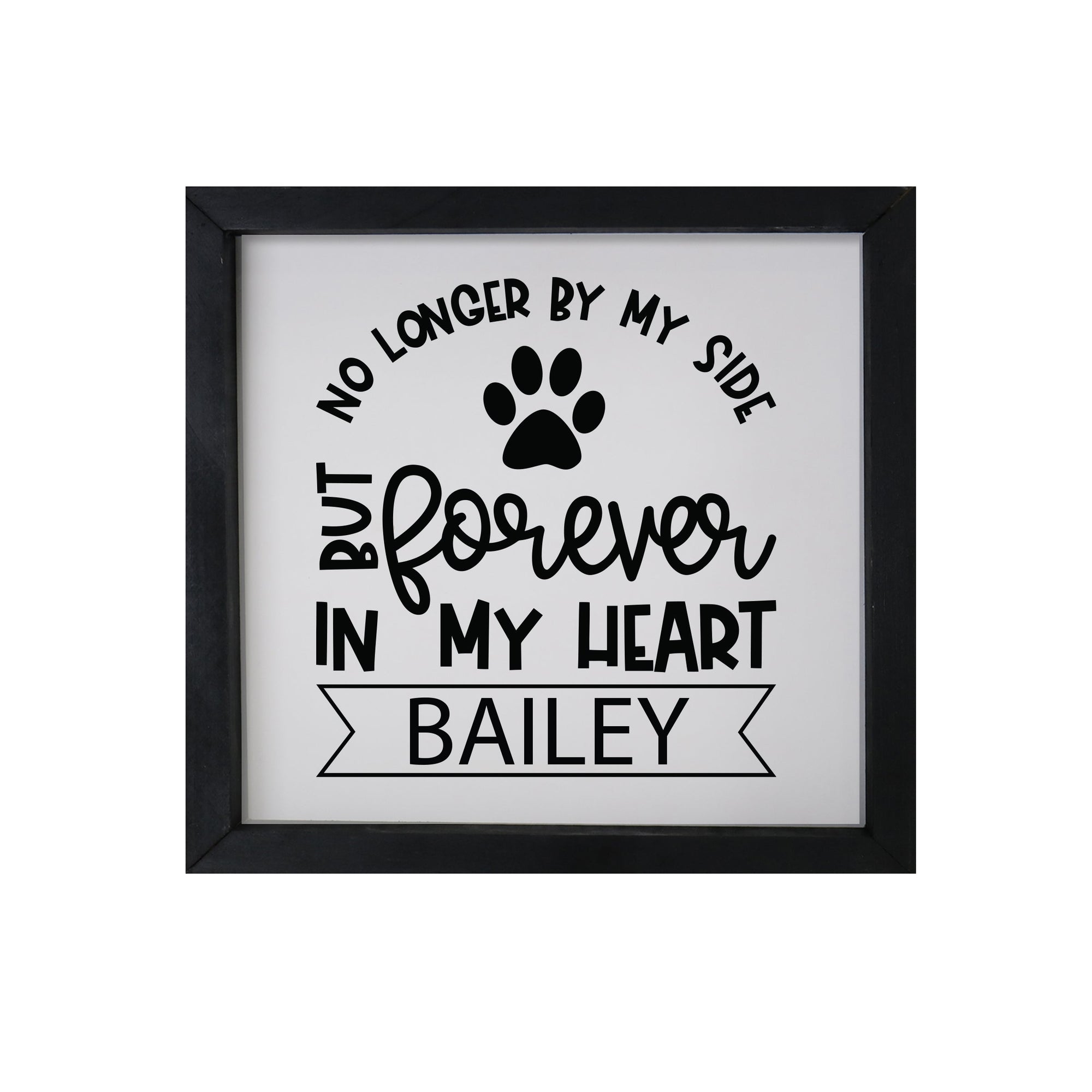 11.5x11.5 Black Framed Pet Memorial Shadow Box with phrase "No Longer By My Side"
