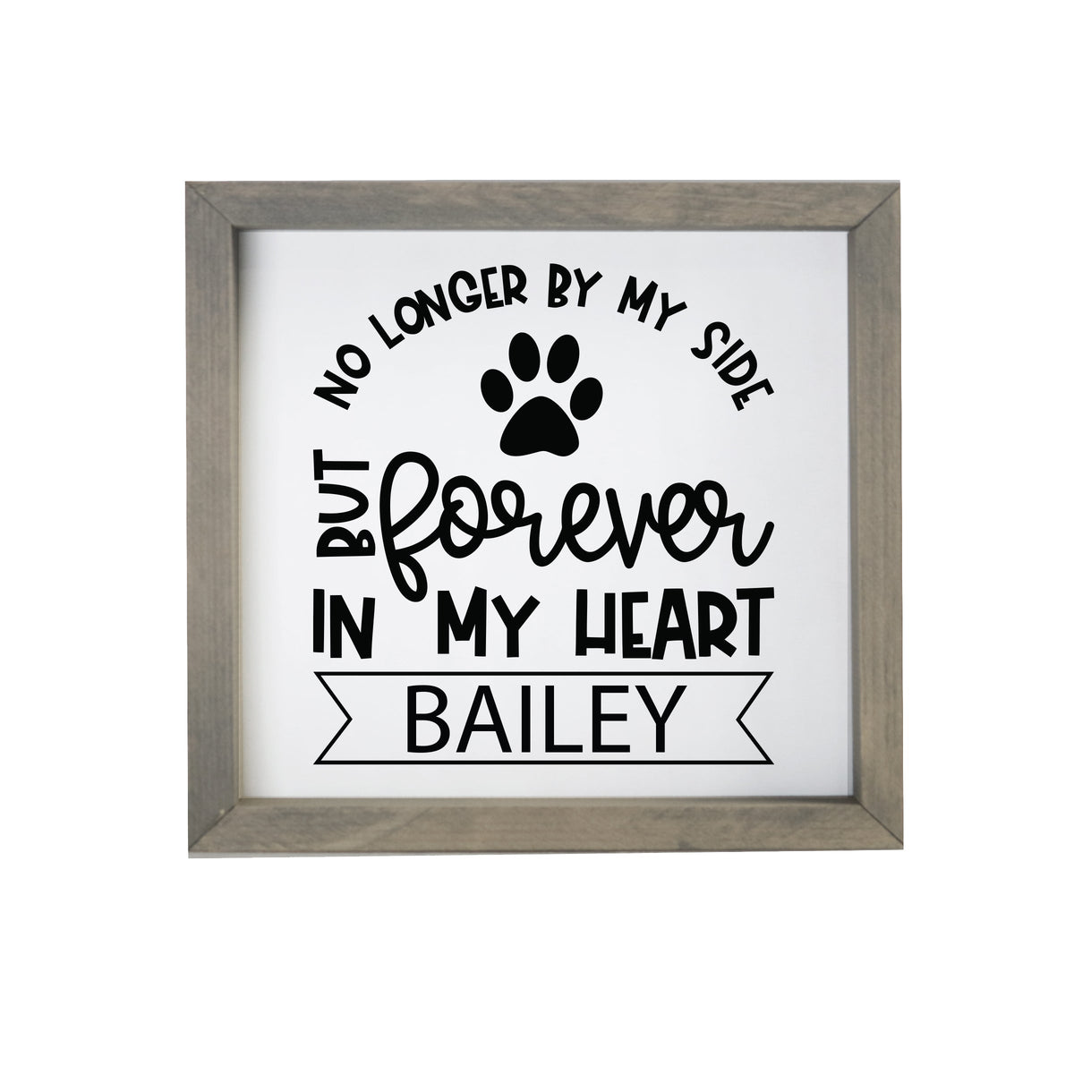 11.5x11.5 Grey Framed Pet Memorial Shadow Box with phrase &quot;No Longer By My Side&quot;