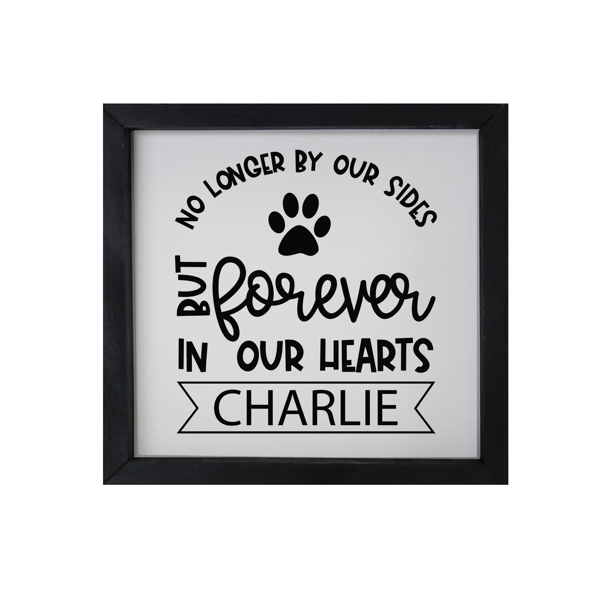 11.5x11.5 Black Framed Pet Memorial Shadow Box with phrase &quot;No Longer By My Side&quot;