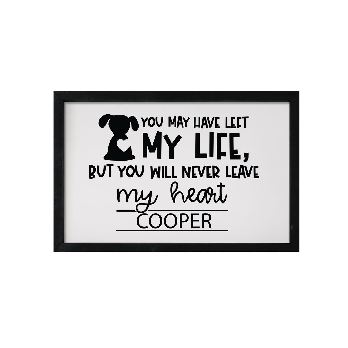 7x10 Black Framed Pet Memorial Shadow Box with phrase &quot;You May Have Left My Life, But You Will Never Leave My Heart&quot;