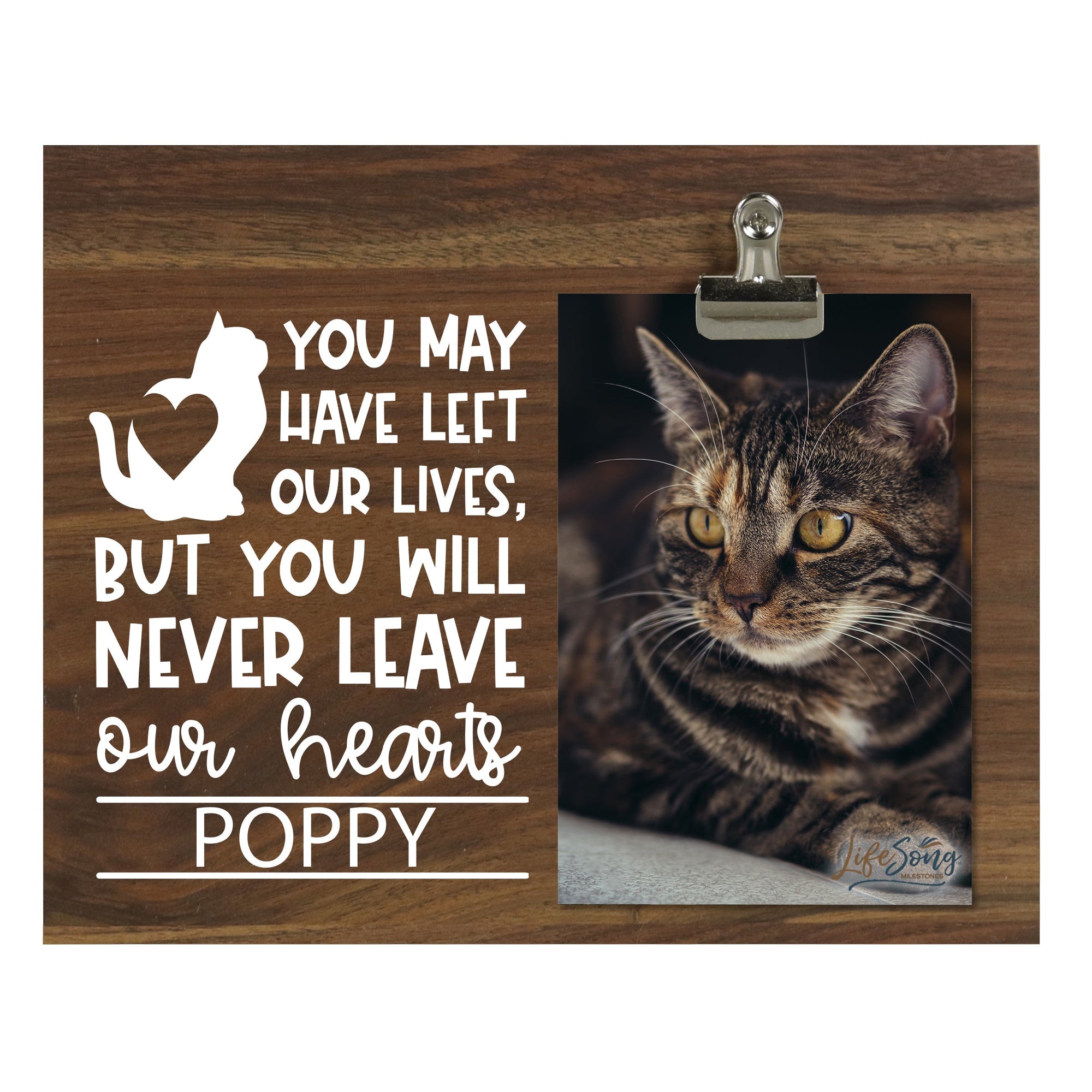 Pet Memorial Photo Clip Board - You May Have Left Our Lives (Cat)
