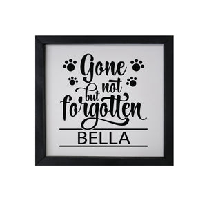 11.5x11.5 Black Framed Pet Memorial Shadow Box with phrase "Gone But Not Forgotten"