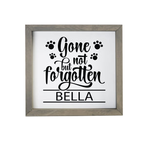 11.5x11.5 Grey Framed Pet Memorial Shadow Box with phrase "Gone But Not Forgotten"