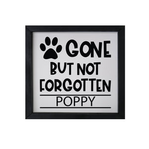 11.5x11.5 Black Framed Pet Memorial Shadow Box with phrase "Gone But Not Forgotten"