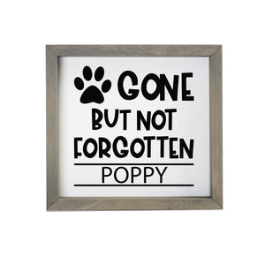 11.5x11.5 Grey Framed Pet Memorial Shadow Box with phrase "Gone But Not Forgotten"