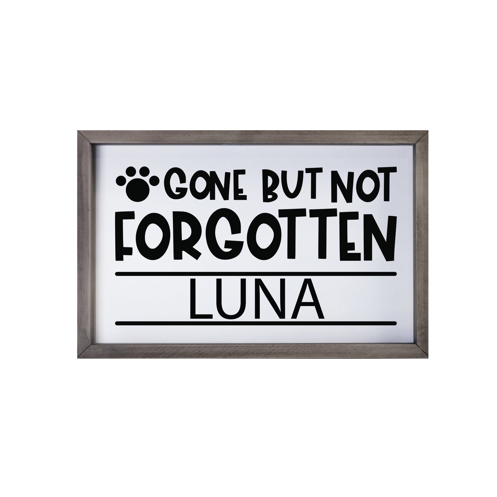 7x10 Grey Framed Pet Memorial Shadow Box with phrase "Gone But Not Forgotten"