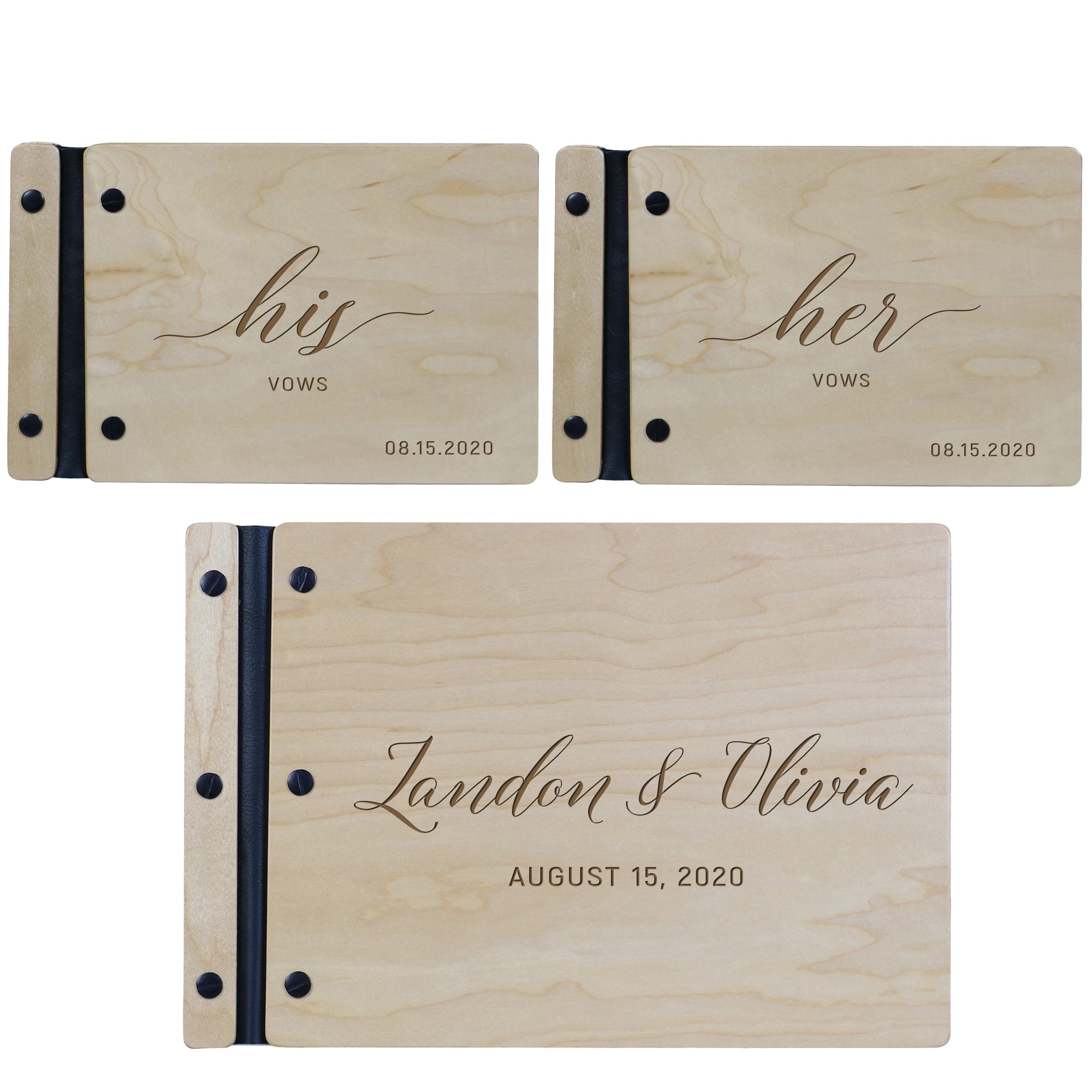 LifeSong Milestones Personalized Wedding Marriage Vow 3 Piece Guest Books - Husband and Wife Marriage Celebration, Custom Engraved Wooden Signature Registry Guest Book
