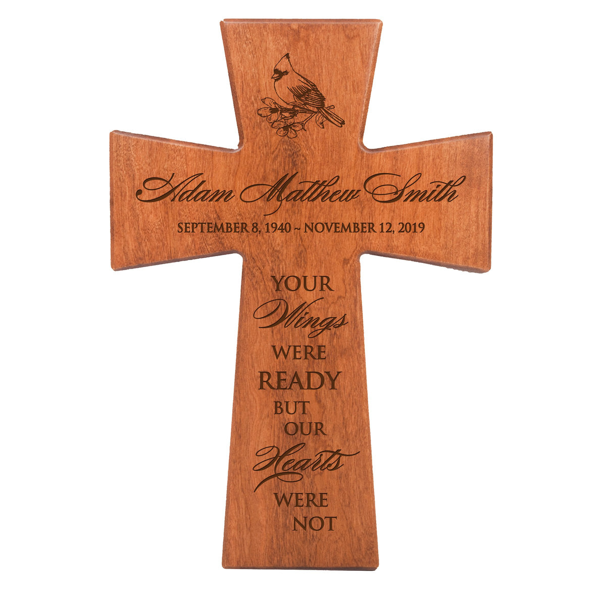 LifeSong Milestones Personalized Memorial Cross Your Wings Were Ready Bereavement Keepsake Loss of Loved One Sympathy Home Decor - 12” x 17” x 0.25”