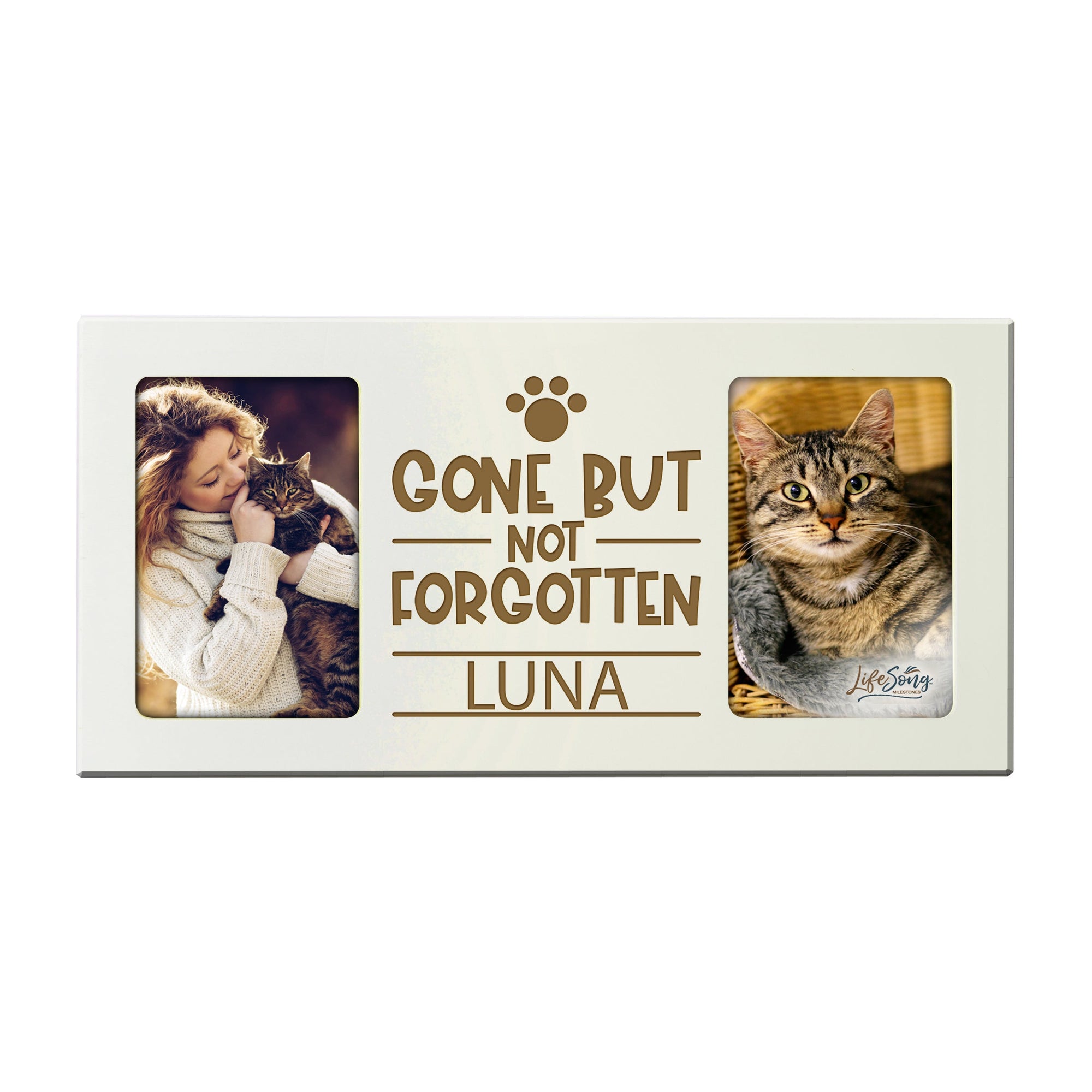 Ivory Pet Memorial Double 4x6 Picture Frame with phrase "Gone But Not Forgotten"