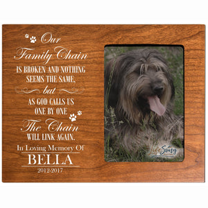8x10 Cherry Pet Memorial Picture Frame with the phrase "Our Family Chain"