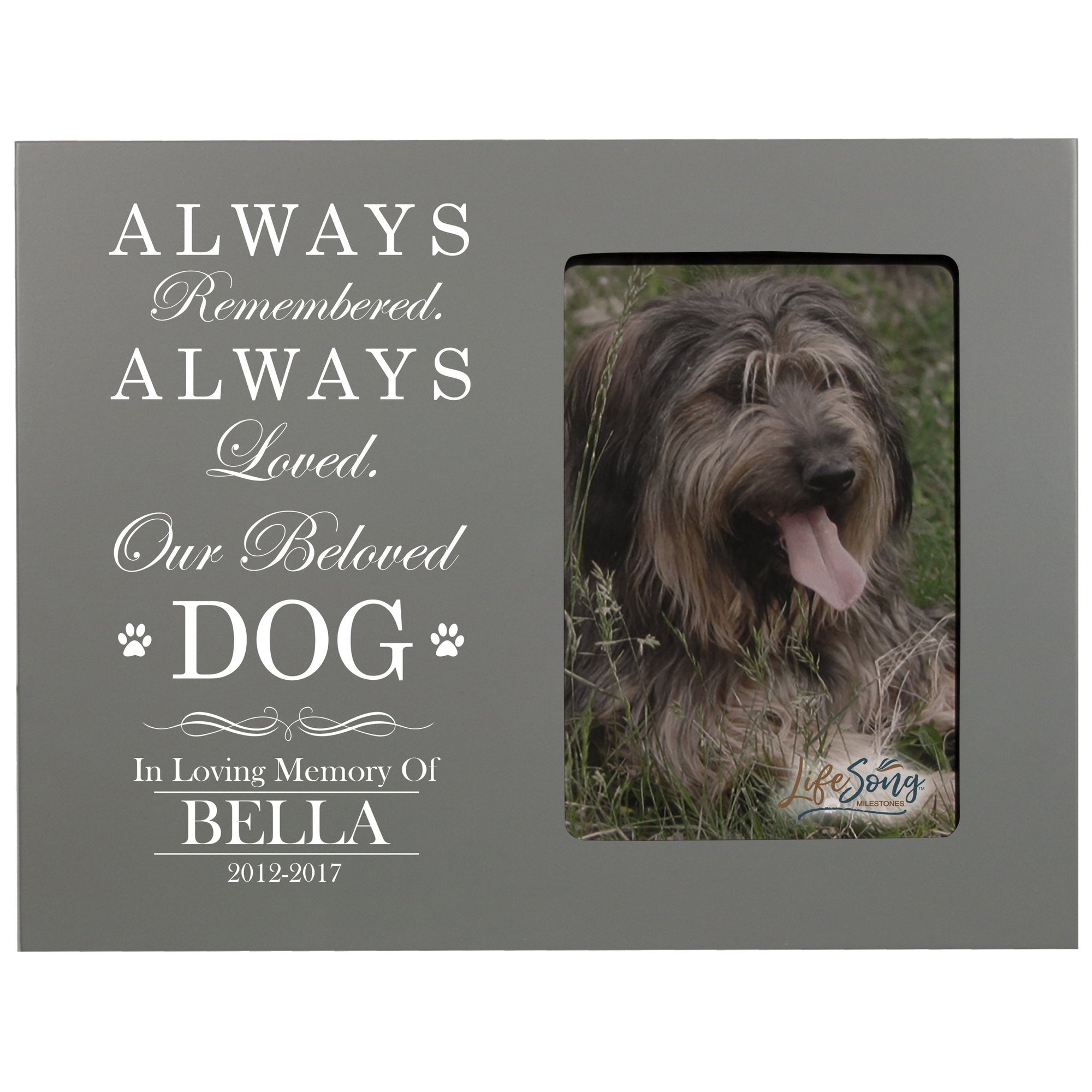 8x10 Grey Pet Memorial Picture Frame with the phrase "Always Remembered, Always Loved"