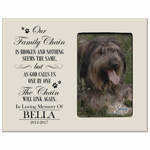 8x10 Ivory Pet Memorial Picture Frame with the phrase "Our Family Chain"