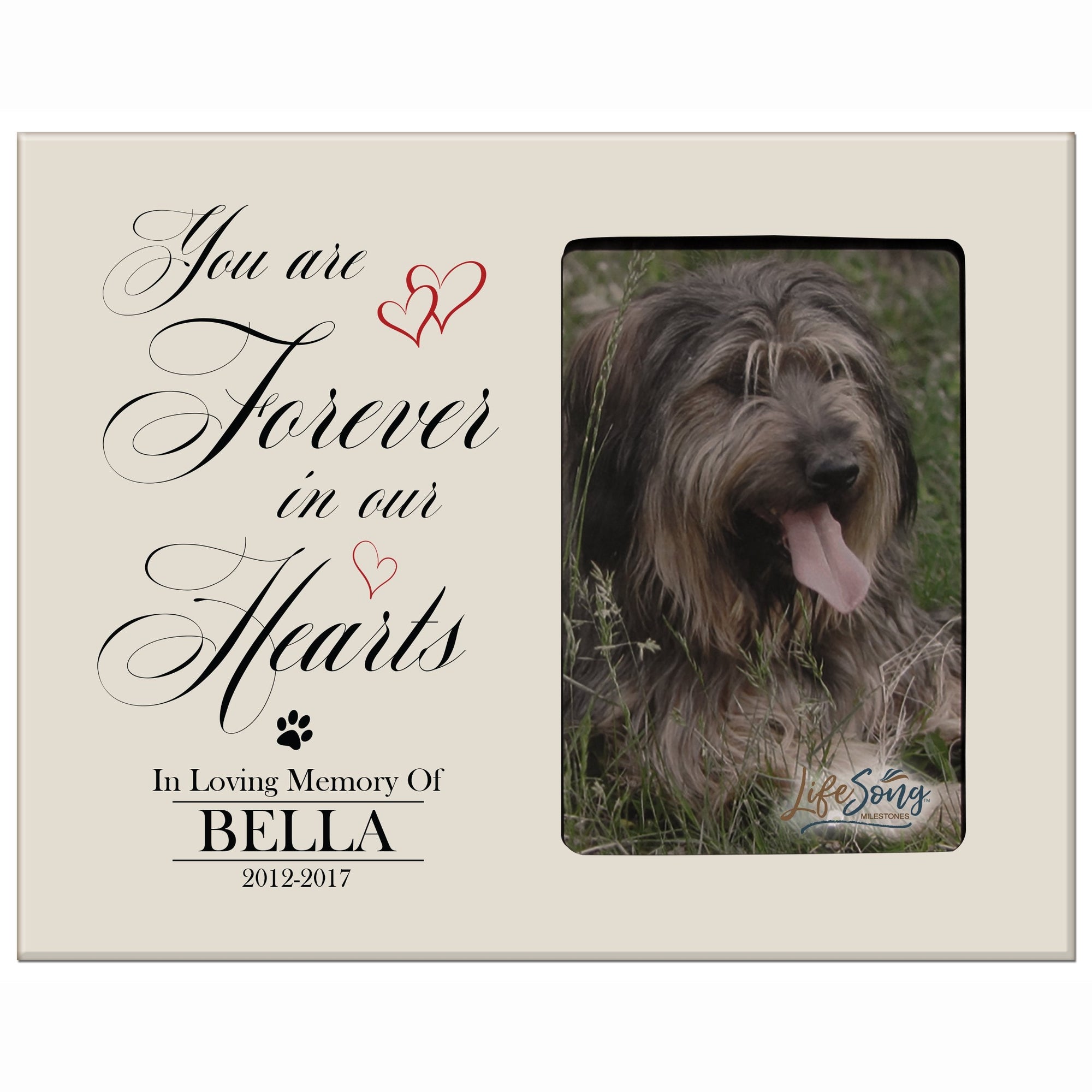 8x10 Ivory Pet Memorial Picture Frame with the phrase "You Are Forever In Our Hearts"