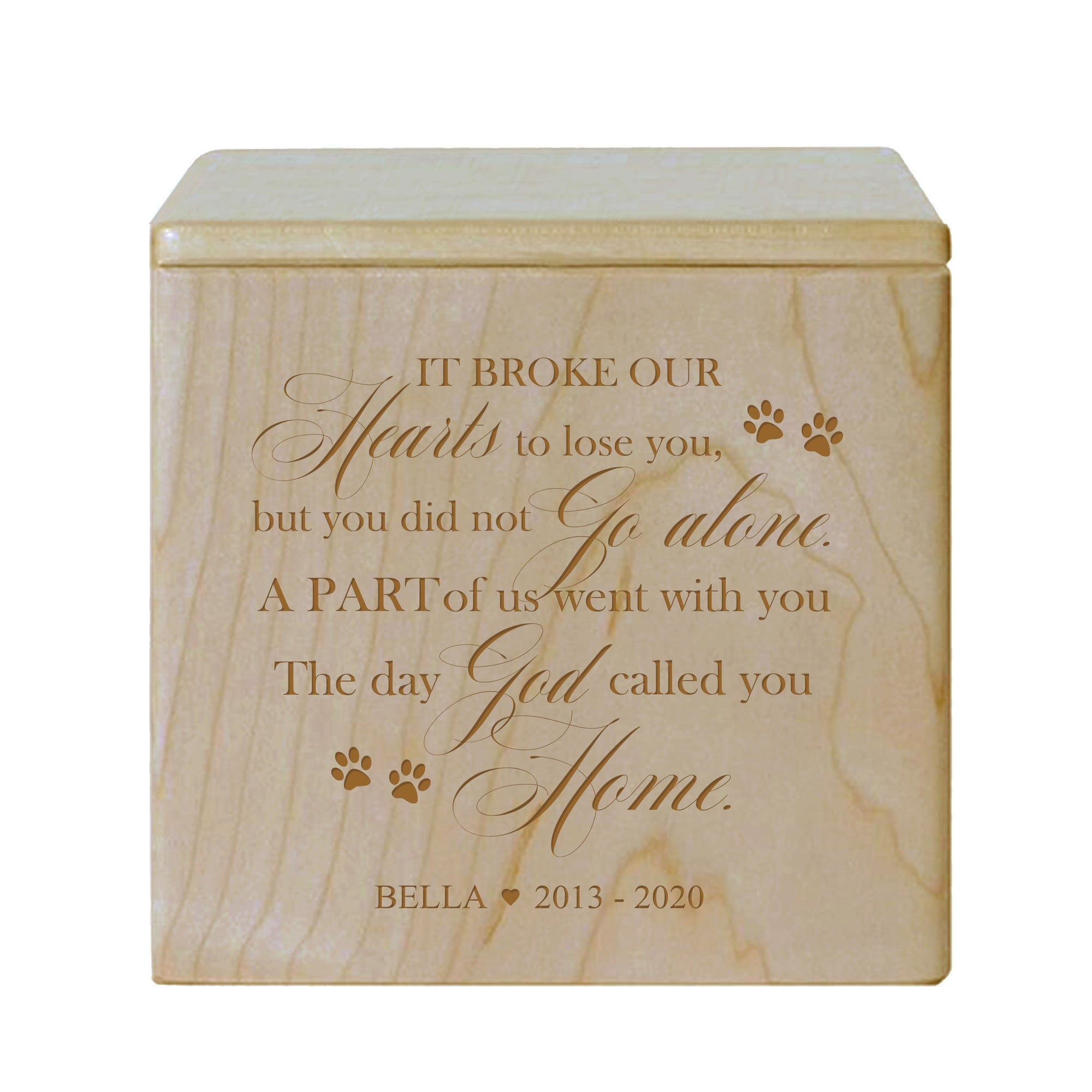 Pet Memorial Keepsake Cremation Urn Box for Dog or Cat - It Broke Our Hearts To Lose You