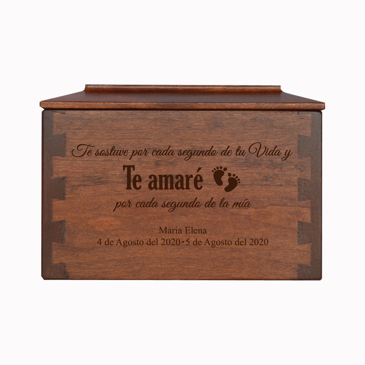 LifeSong Milestones Personalized Small Cherry Dovetail Wooden Adult Urn for Human Ashes Urn Keepsake Box with Engraved Spanish Verse - Holds 83 Cubic In of Ashes - 6.5x4.5x4.5 Funeral Box