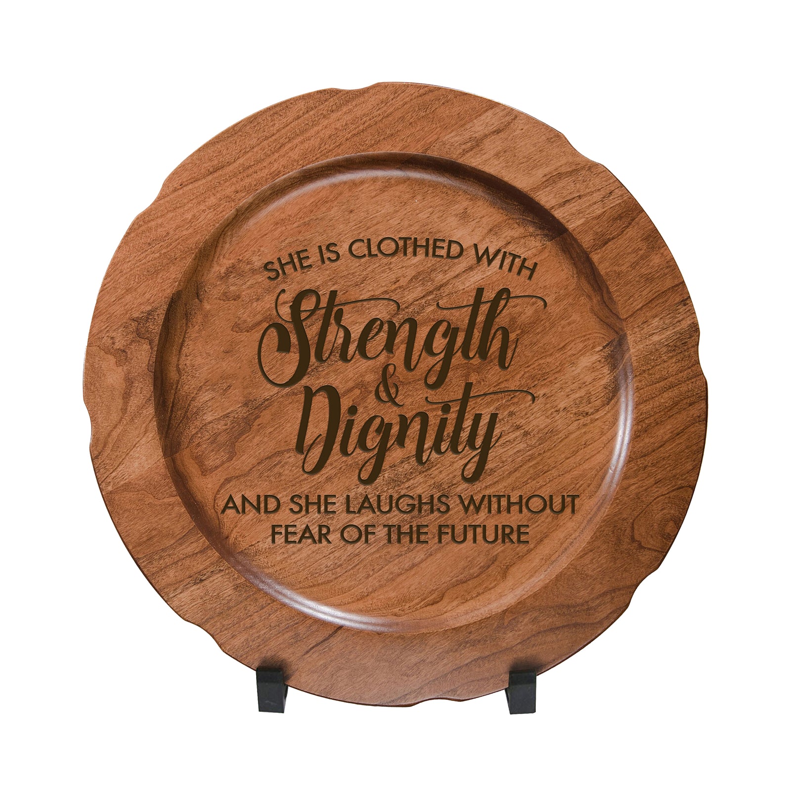 LifeSong Milestones Wooden Decorative Plate Family Keepsake 12in Strength and Dignity Housewarming Mother’s Day Gift Home Wall Decor Kitchen Keepsake