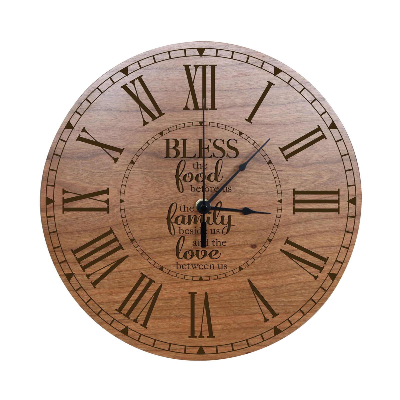 LifeSong Milestones Family Wall or Desktop Clock - Bless The Food - Housewarming, Wedding Clock Gift For Couples 12 Inch Diameter Accurate Quartz Movement with Roman Numerals