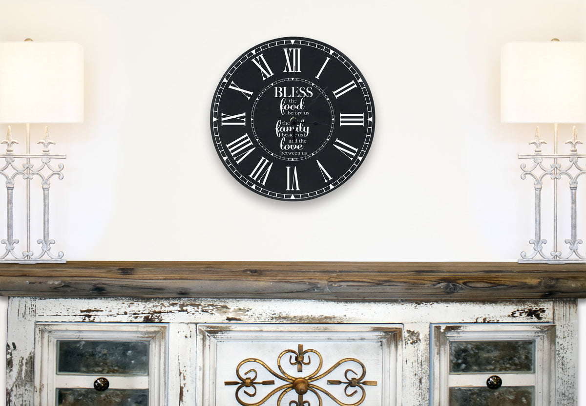 LifeSong Milestones Family Wall or Desktop Clock - Bless The Food - Housewarming, Wedding Clock Gift For Couples 12 Inch Diameter Accurate Quartz Movement with Roman Numerals