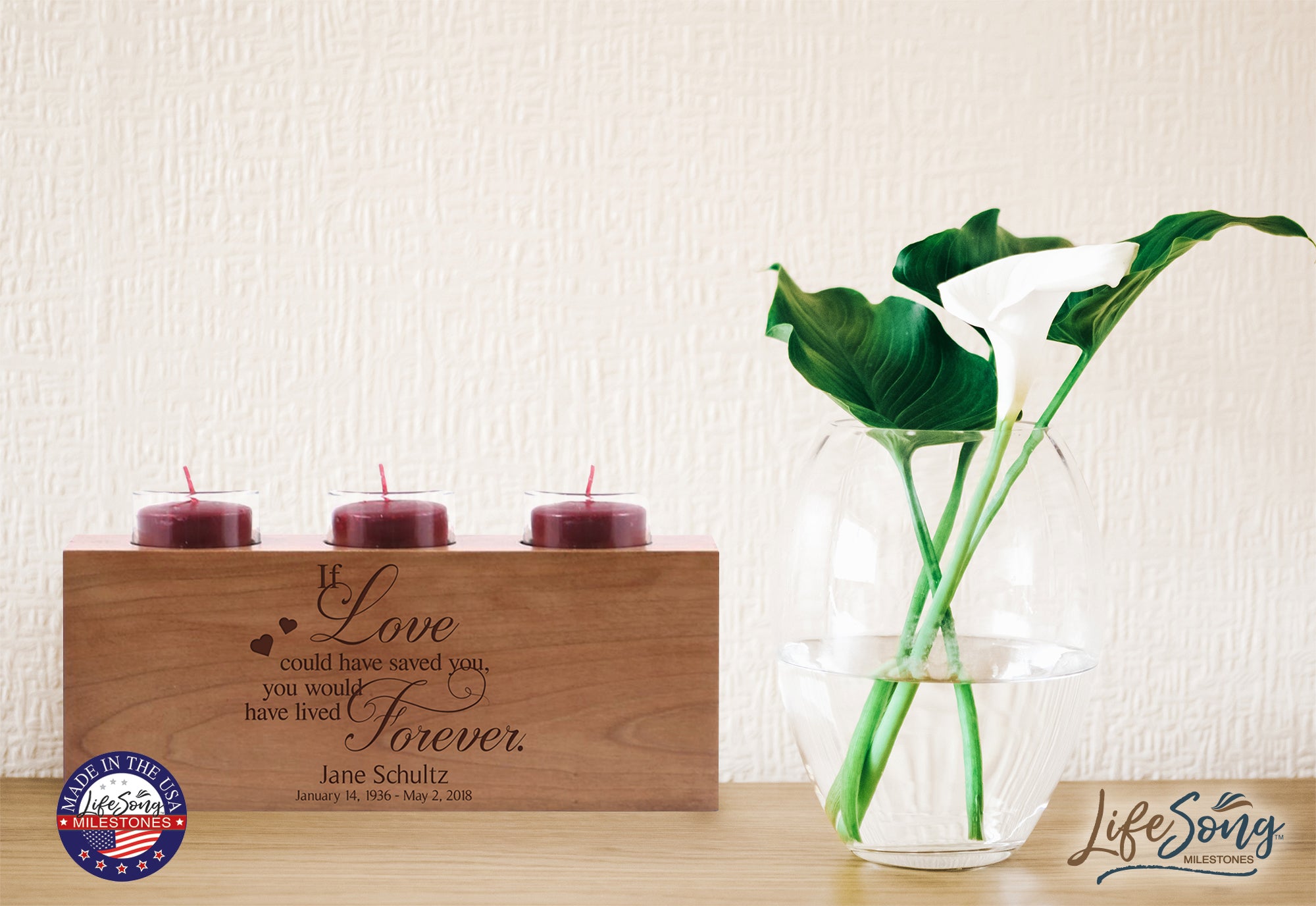 LifeSong Milestones Personalized Memorial 3 Votive Candle Holder If Love Could Have Saved You Bereavement Keepsake Candle Holder Loss of Loved One Sympathy Home Decor - 10” x 4” x 4”