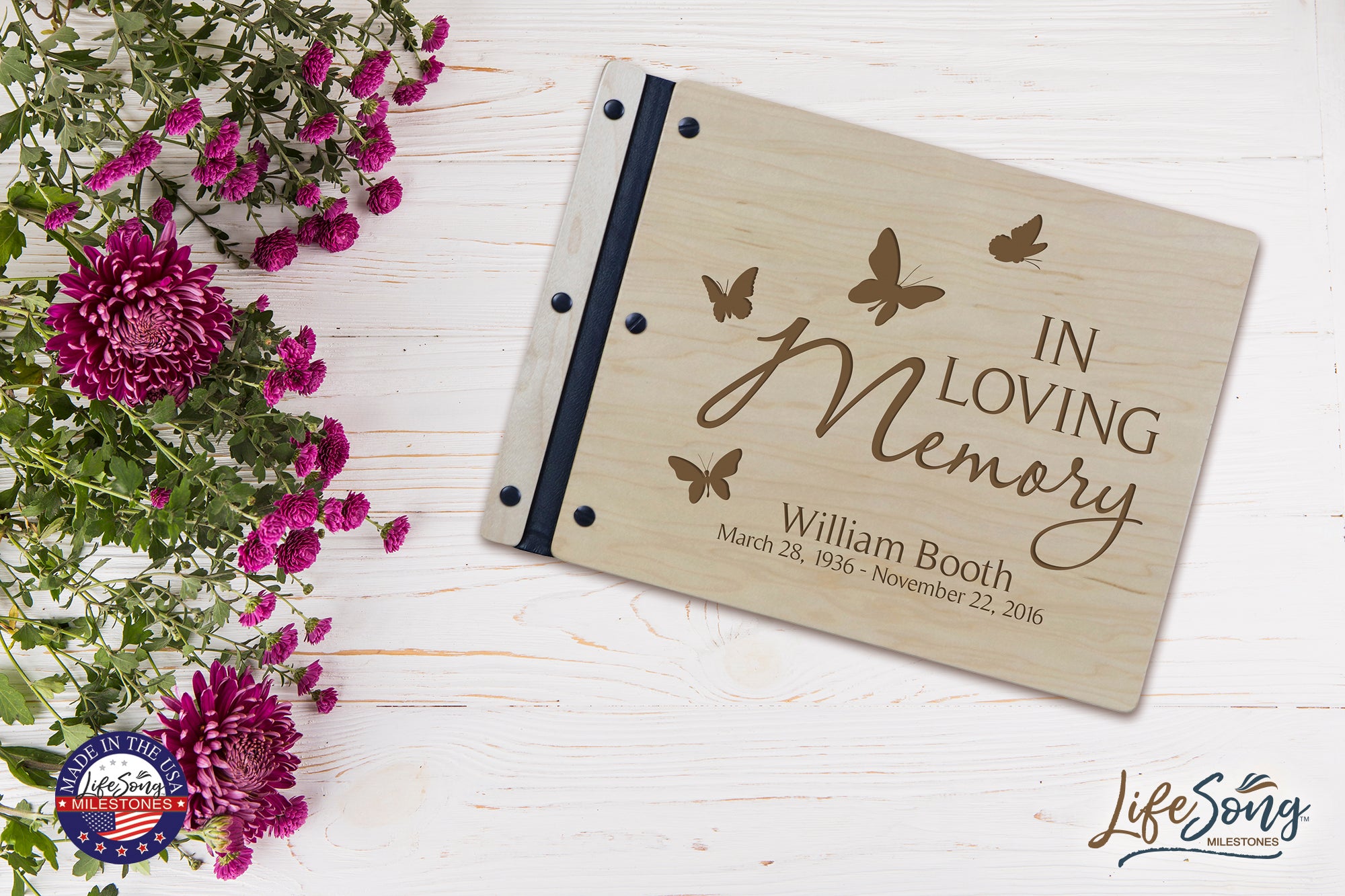 Lifesong Milestones Funeral Guest Book Personalized Wooden Memorial Guestbook Celebration of Life Guest Book Remembrance In Loving Memory Keepsake 13.375” x 10” x .75”-In Loving Memory