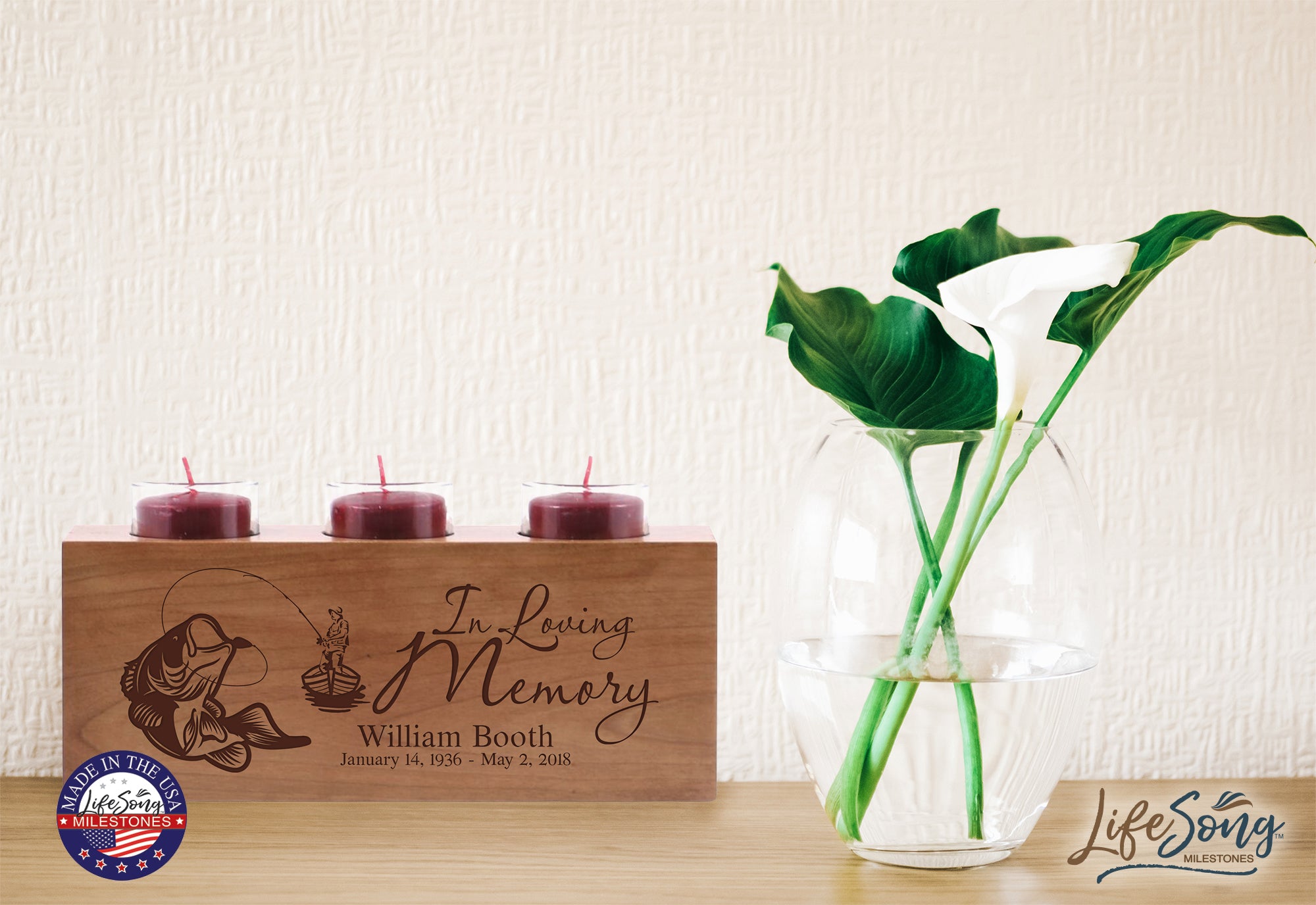 LifeSong Milestones Personalized Memorial 3 Votive Candle Holder In Loving Memory Bereavement Keepsake Candle Holder Loss of Loved One Sympathy Home Decor - 10” x 4” x 4”