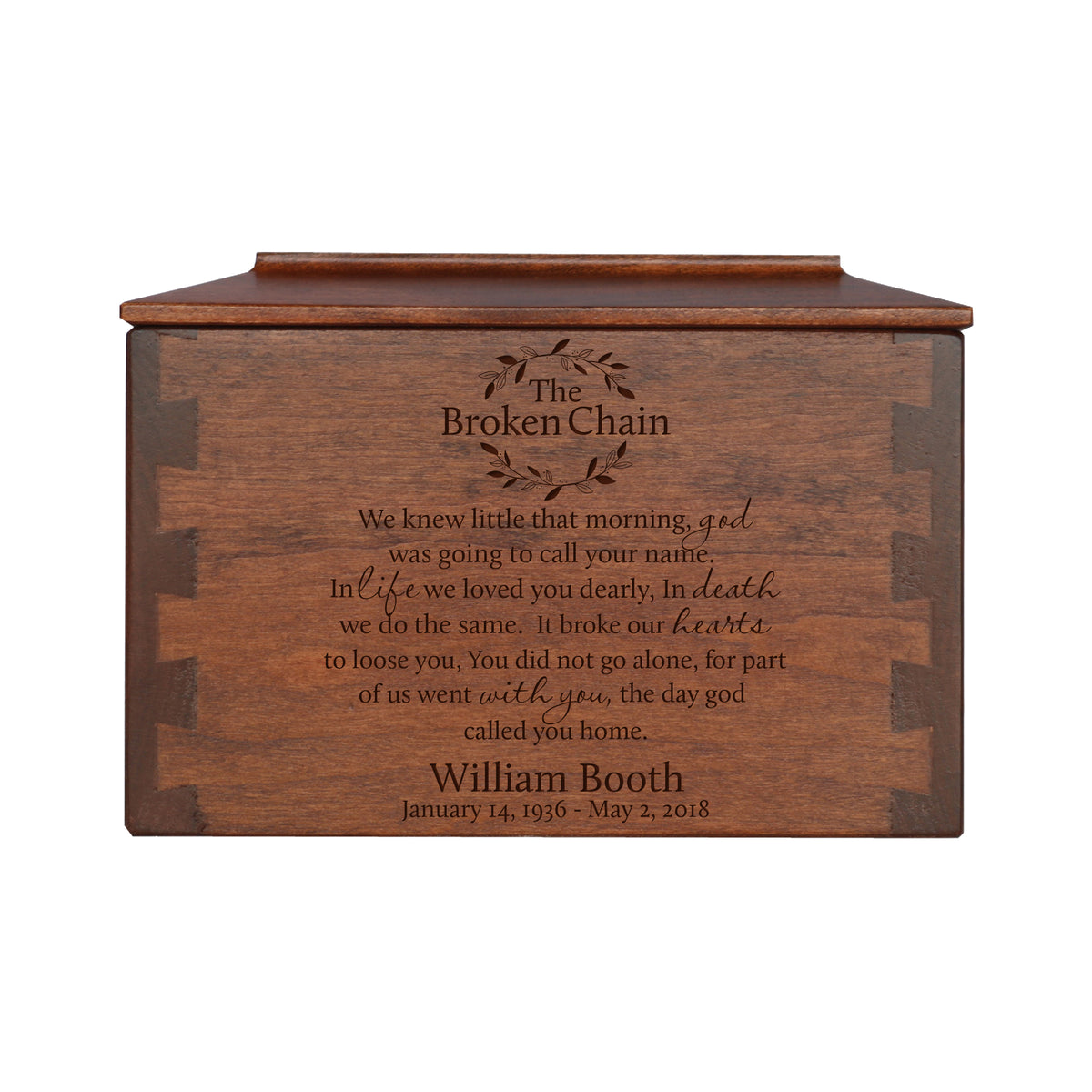 LifeSong Milestones Personalized Small Cherry Dovetail Wooden Urn for Pet Ashes Urn Keepsake Box 7.75” x 4.75” x 4.75”
