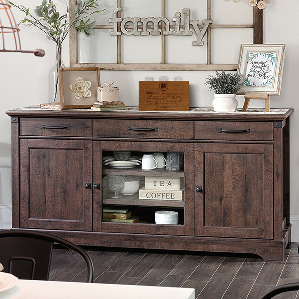 Custom  Engraved 3 Votive Candle Holder and Urn Box for Human Ashes holds 90 cu in You Have Lived Forever