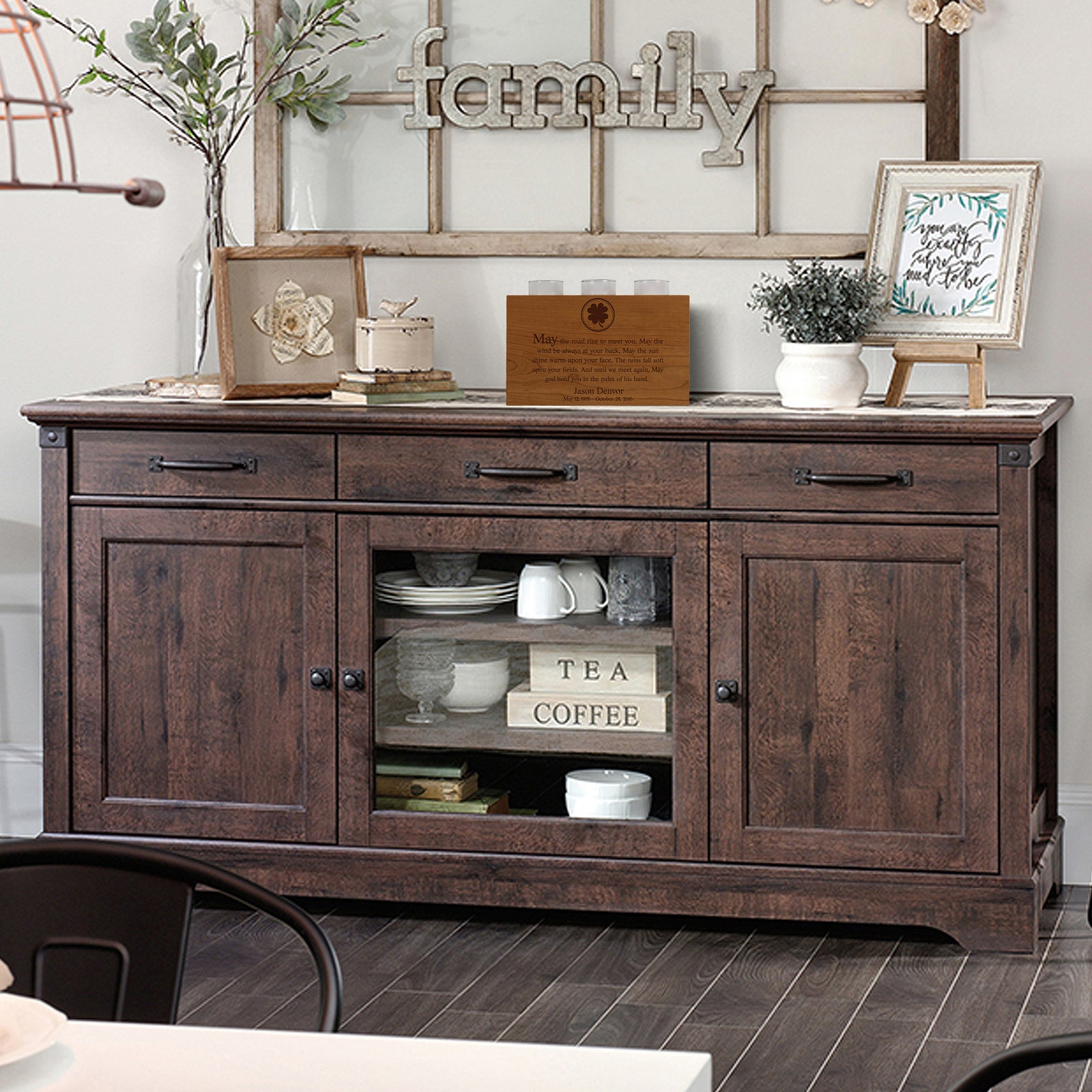 Custom  Engraved 3 Votive Candle Holder and Urn Box for Human Ashes holds 90 cu in You Have Lived Forever