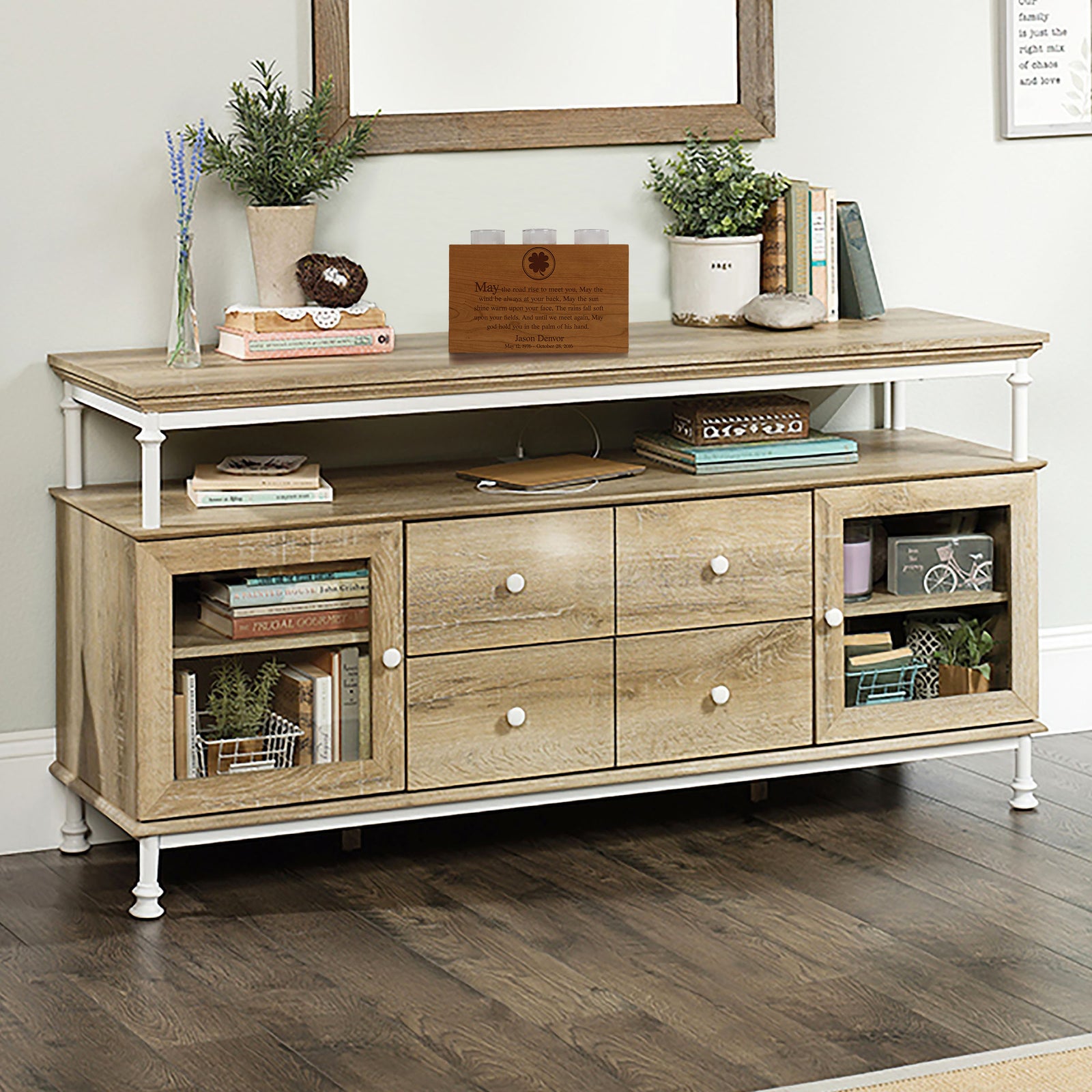 Custom  Engraved 3 Votive Candle Holder and Urn Box for Human Ashes holds 90 cu in You Have Lived Forever