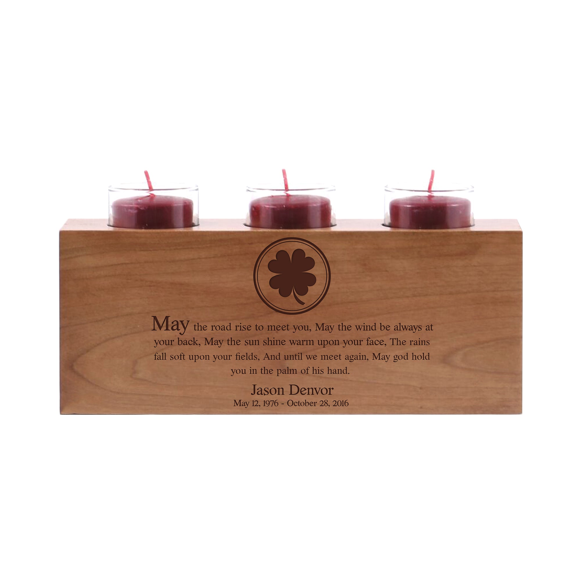 LifeSong Milestones Personalized Memorial 3 Votive Candle Holder May The Road Rise Bereavement Keepsake Candle Holder Loss of Loved One Sympathy Home Decor - 10” x 4” x 4”
